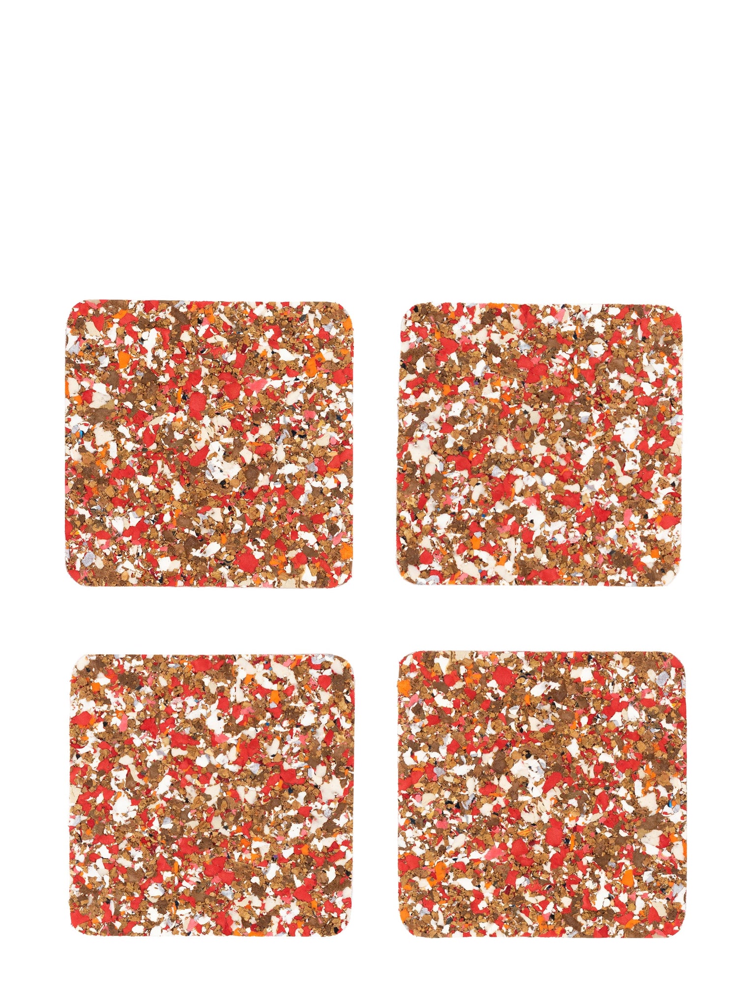 set of 4 red eco recycled rounds cork coasters by Yod&CO