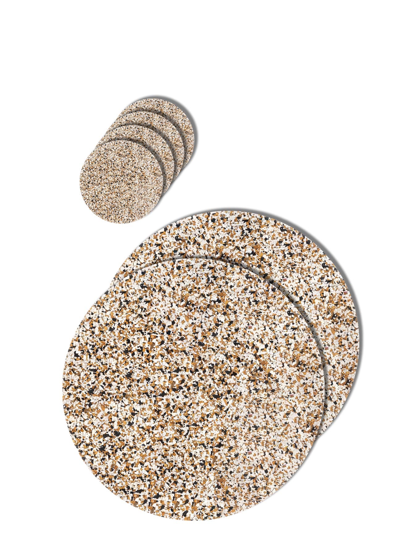 Cork and recycled rubber placemat and coaster set. Black