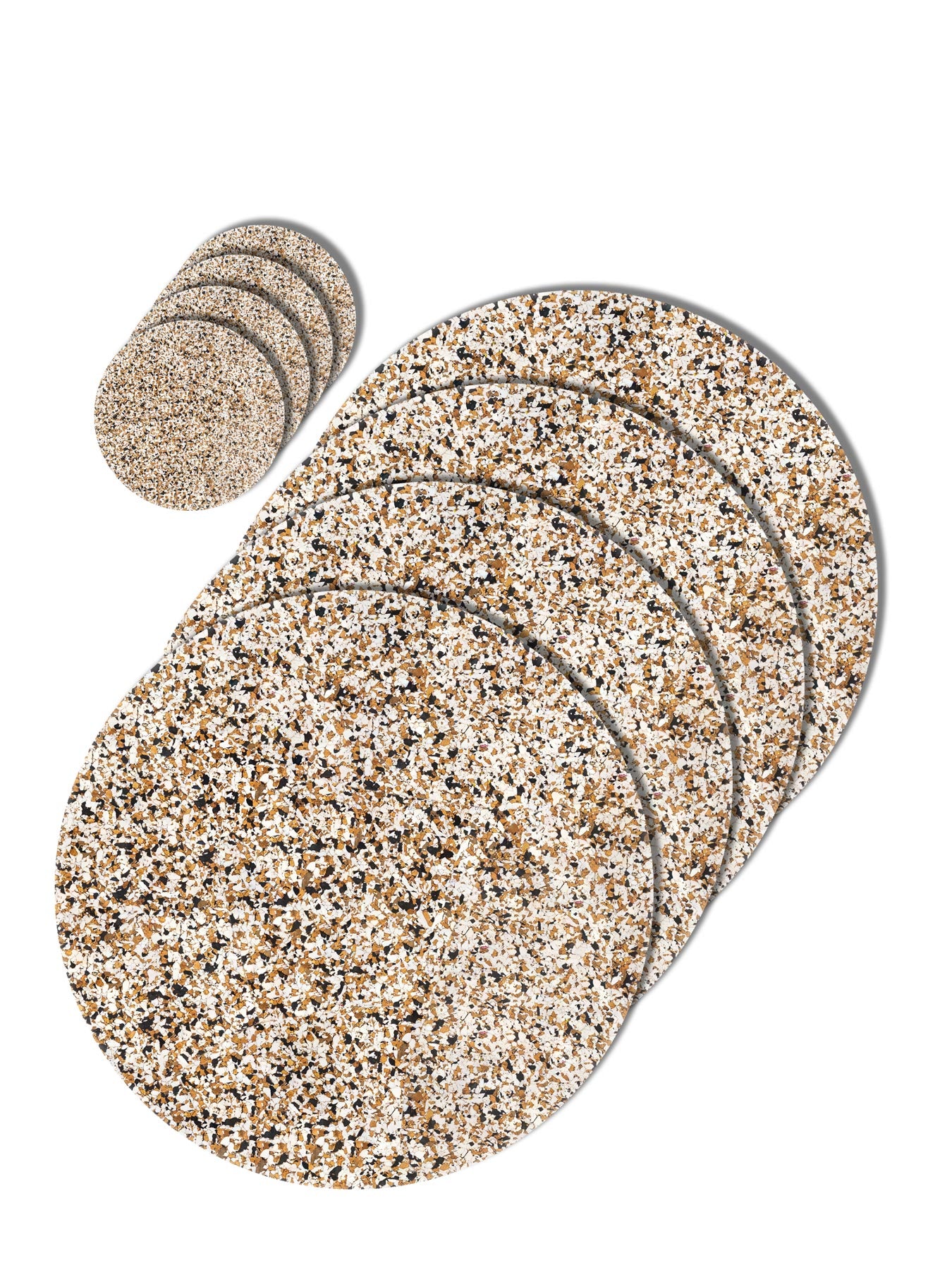 Speckled cork and recycled rubber placemats and coasters combo set 3.  lack