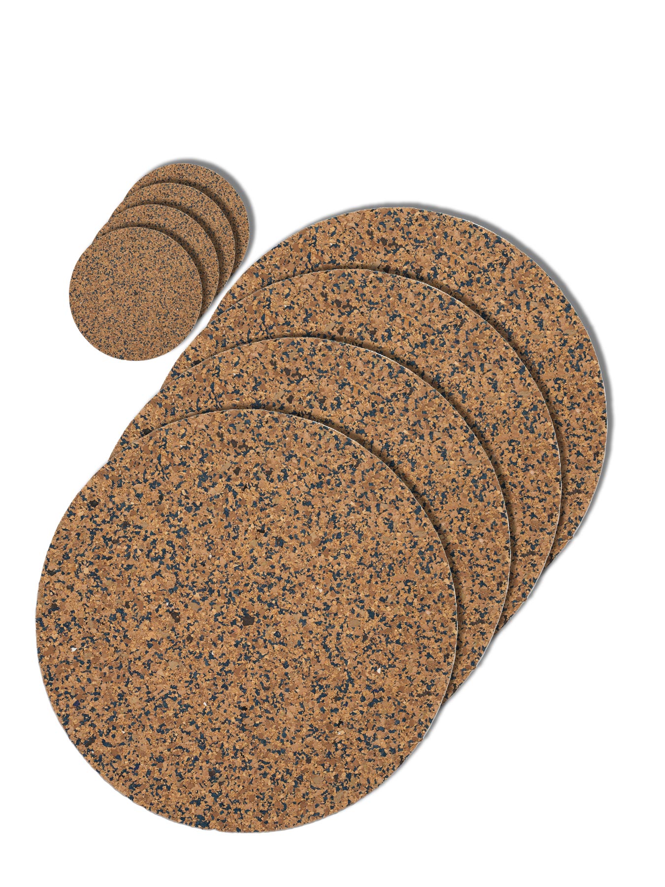 Speckled cork and recycled rubber placemats and coasters combo set 3.  Navy