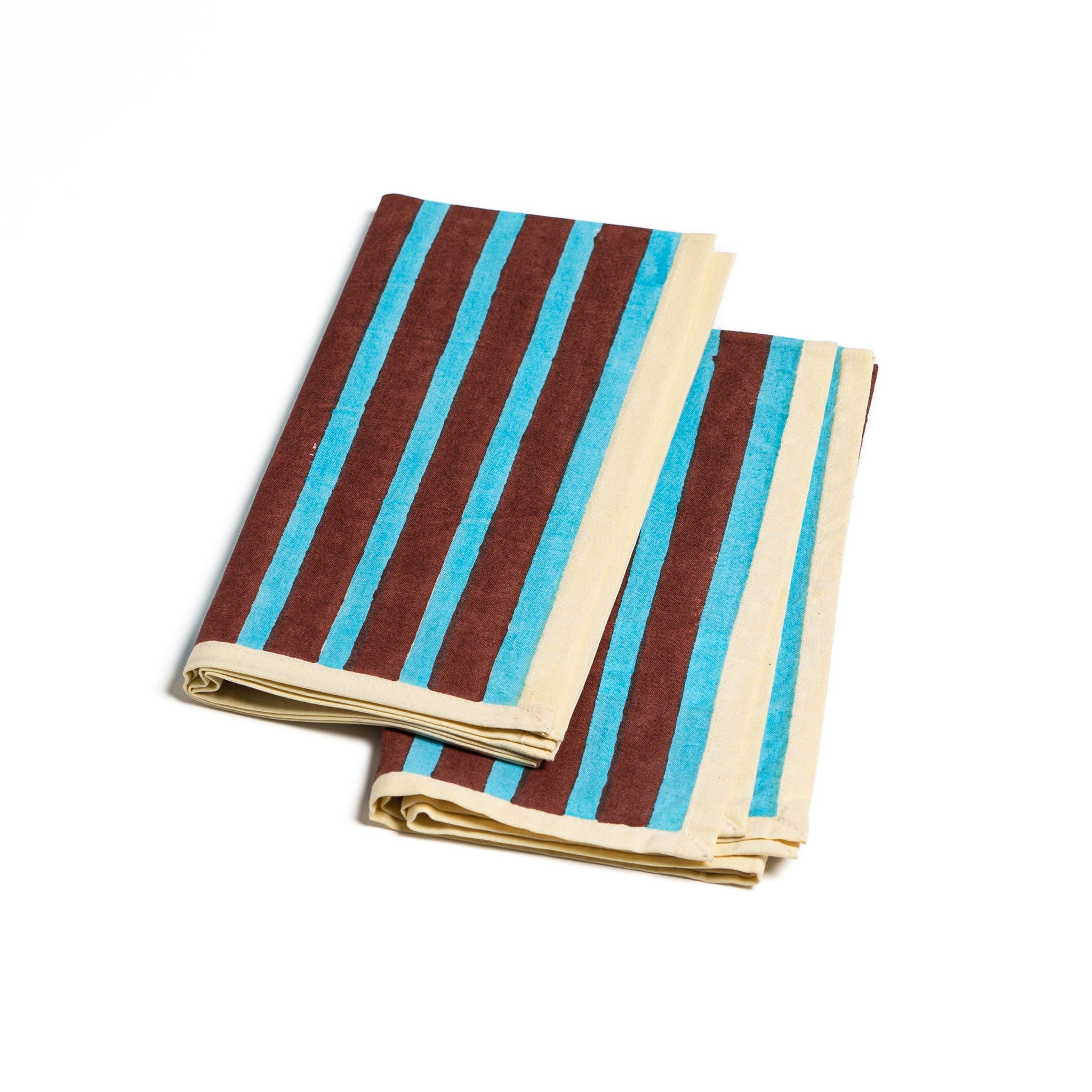 Block stripe napkins set of two - blue and brown