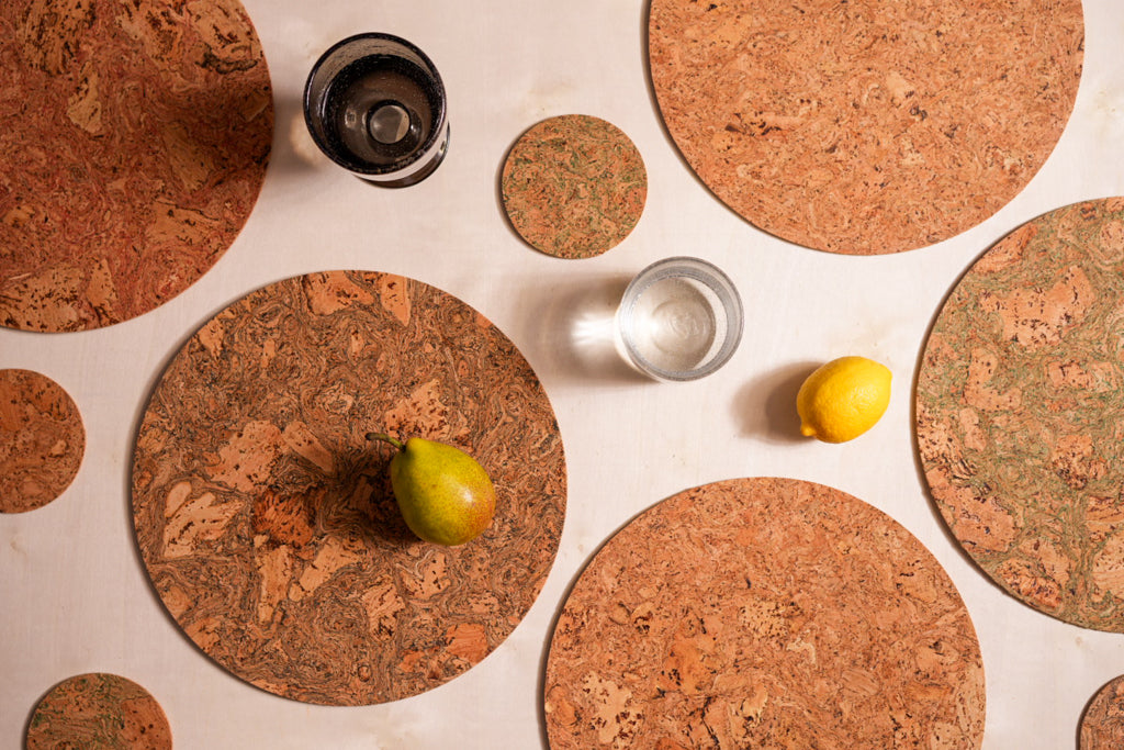 Natural cork coasters and placemats