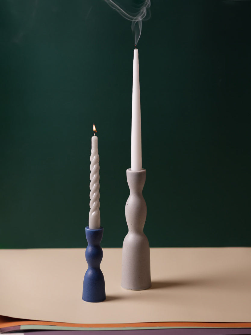 Grey Speckle Tall Wave Candleholder