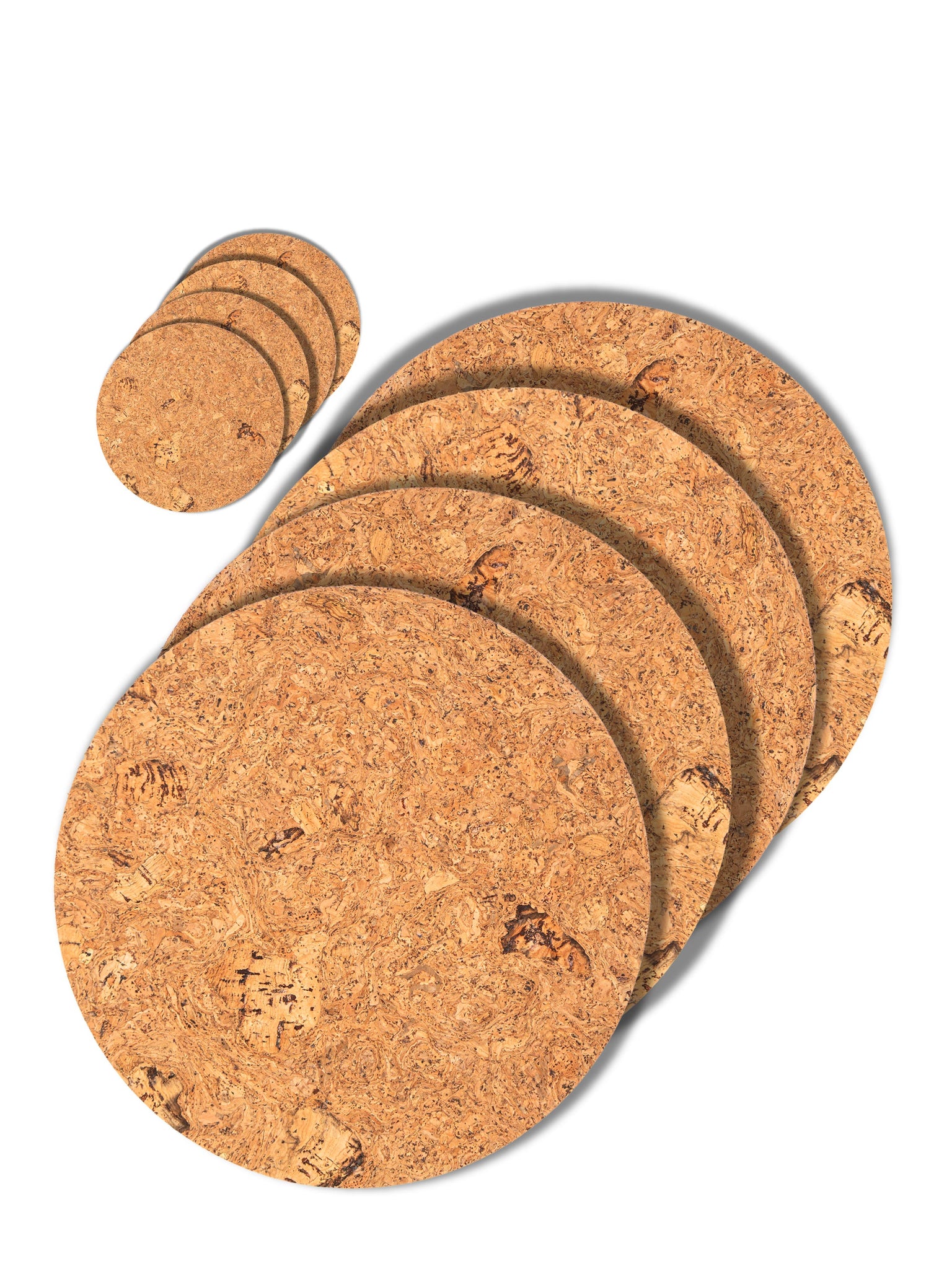 Natural cork coaster and placemat set in natural