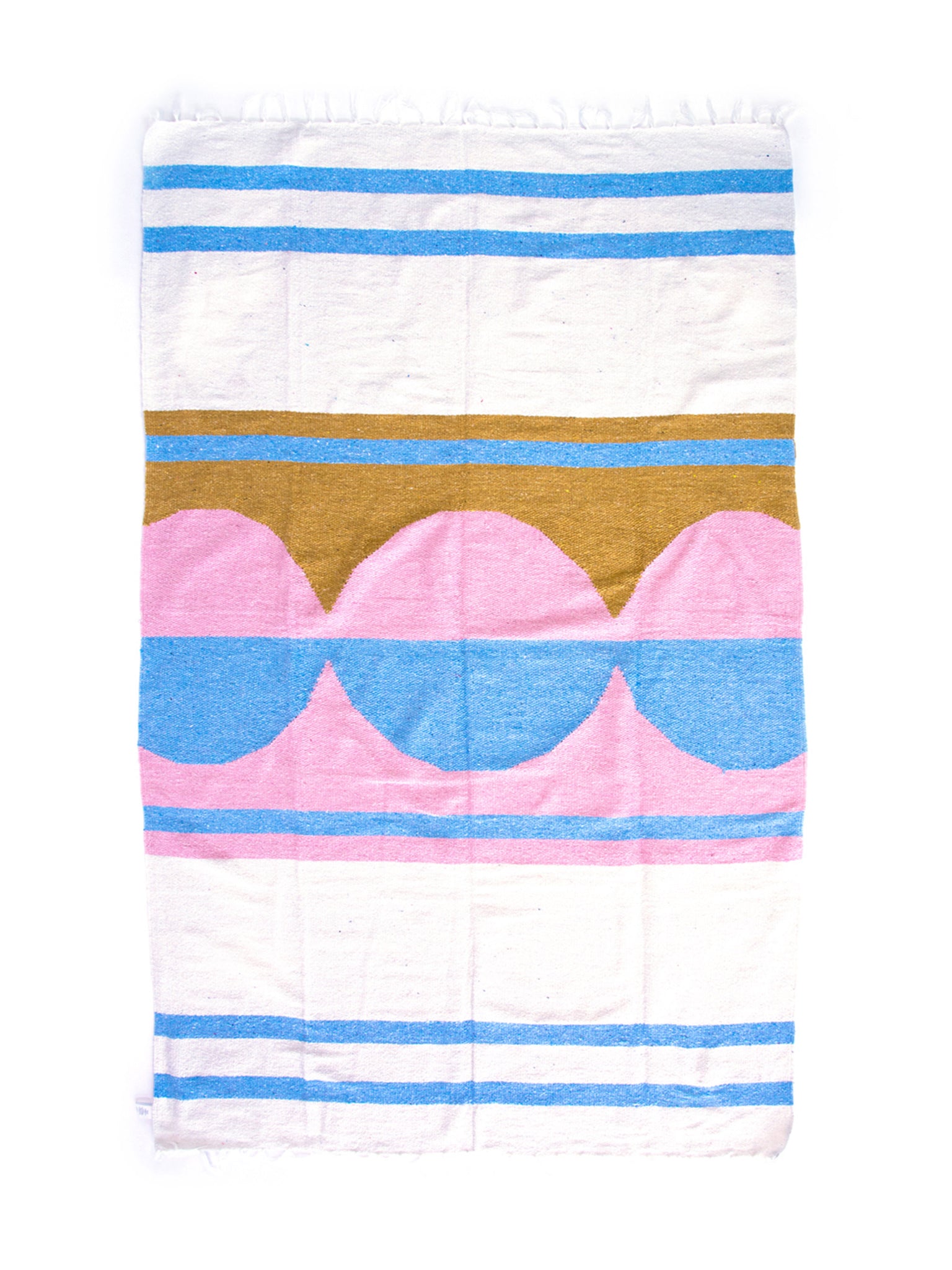 mexican white yellow pink cotton blanket