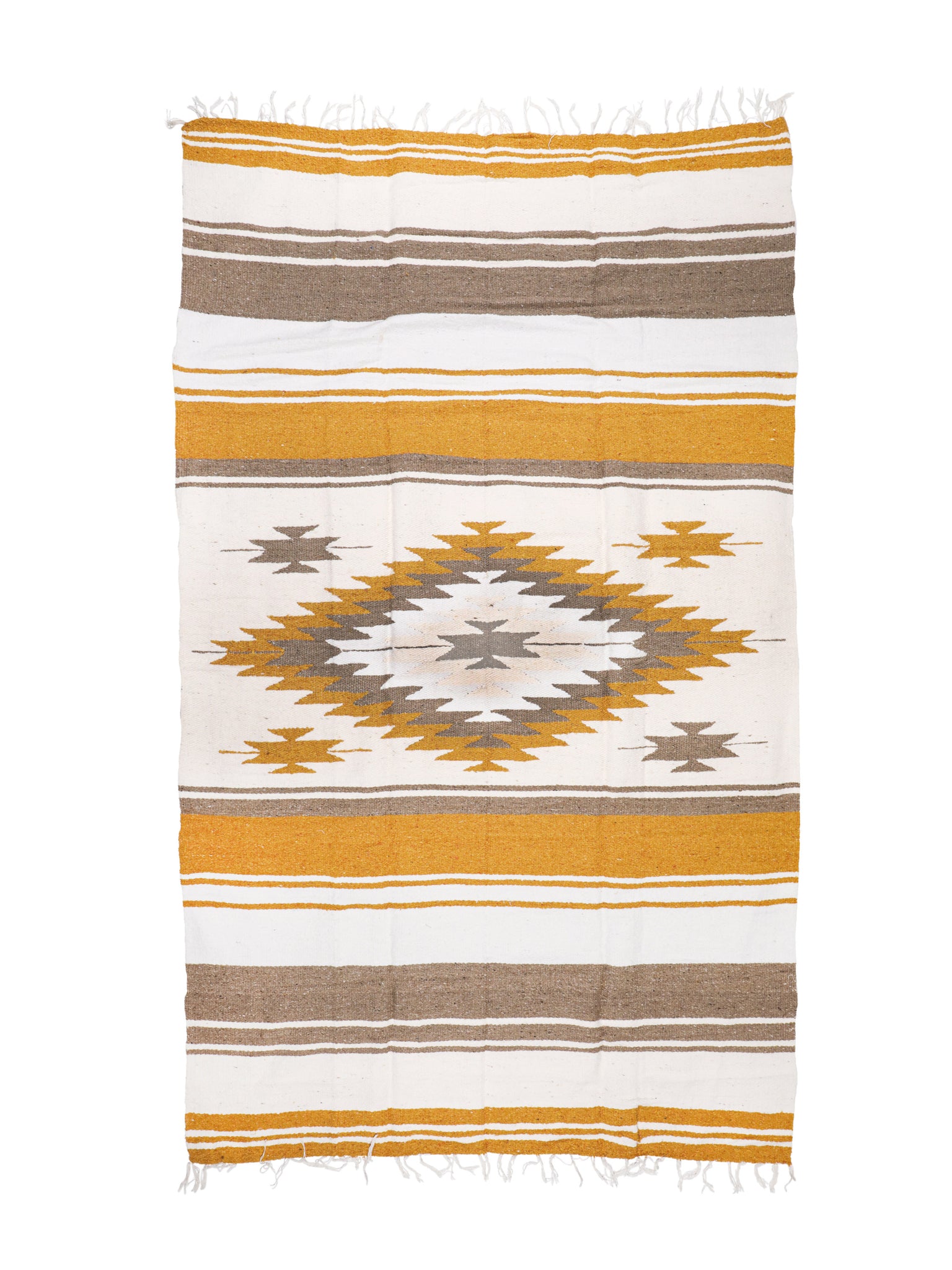mexican aztec white yellow gold cotton blanket