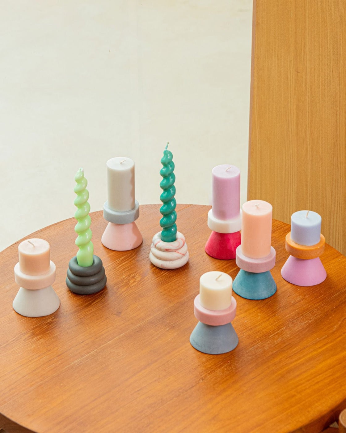 Stack Candle mini by Yod and co in pink, cream and grey