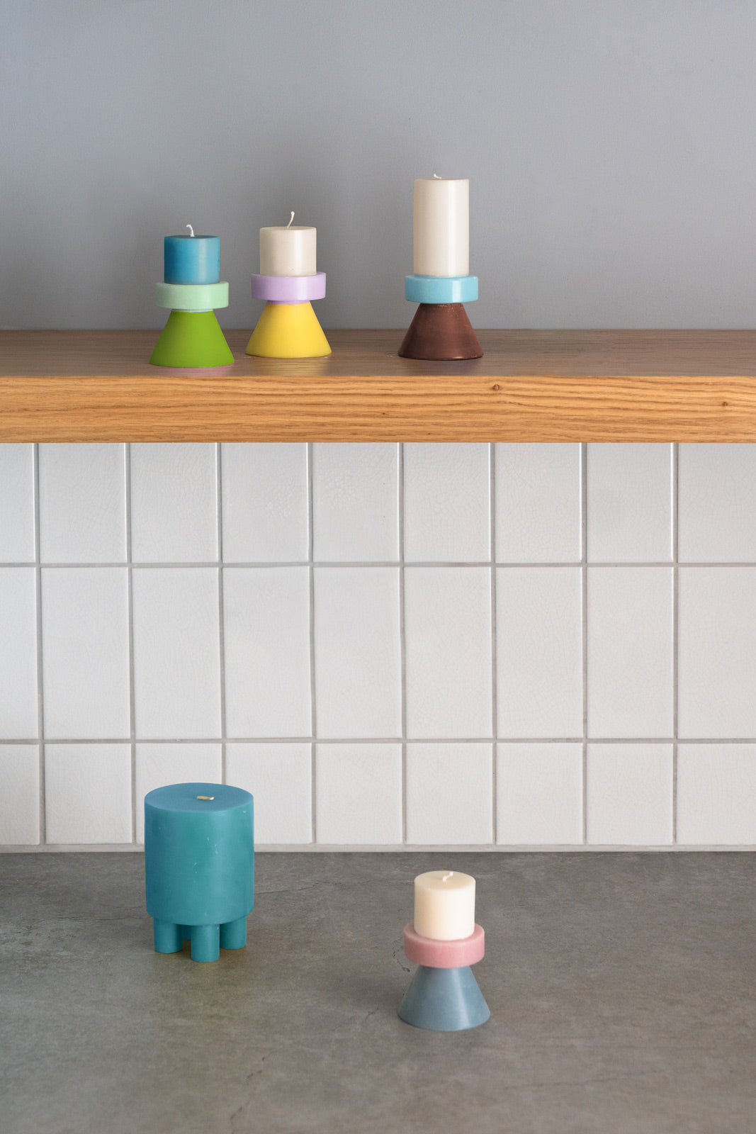 Stack Candle mini by Yod and co in white, purple and yellow