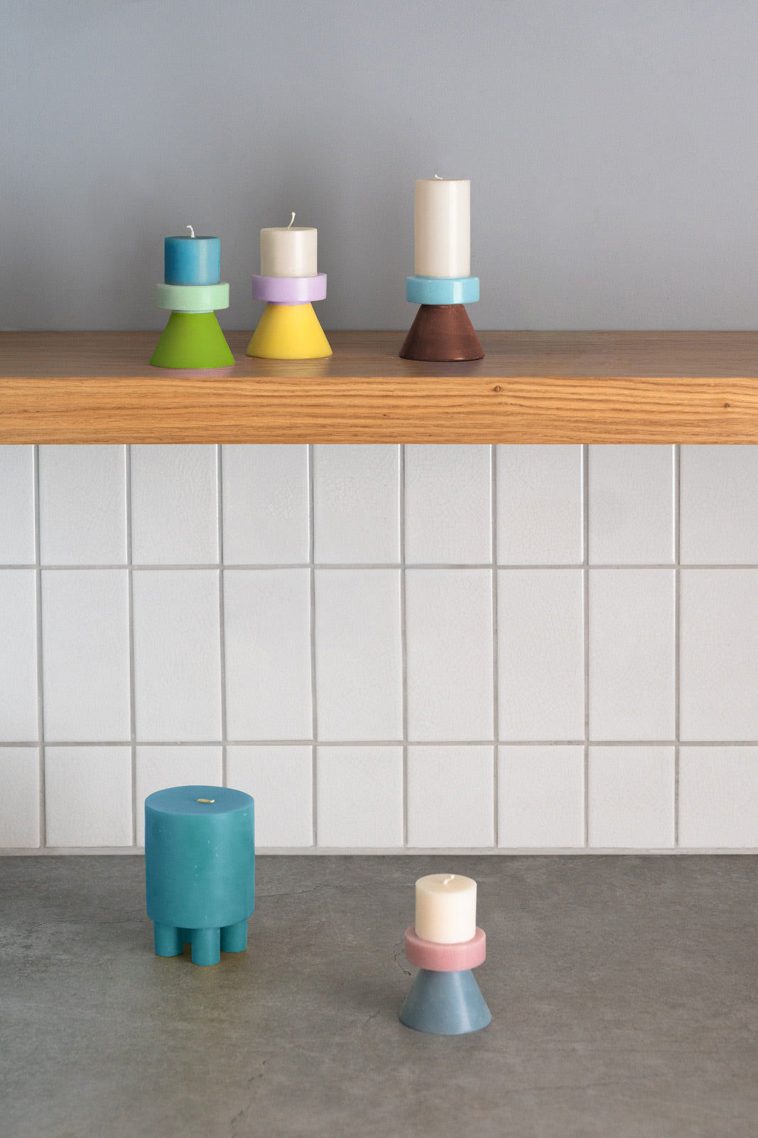 Stack Candle tall by Yod and co in white, blue and brown