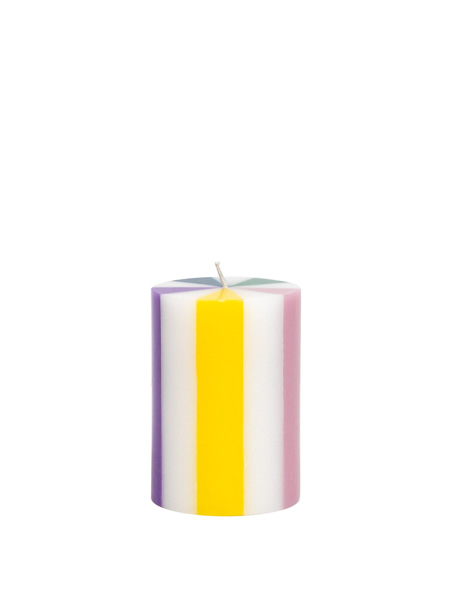  stripe pillar candle in blue and white