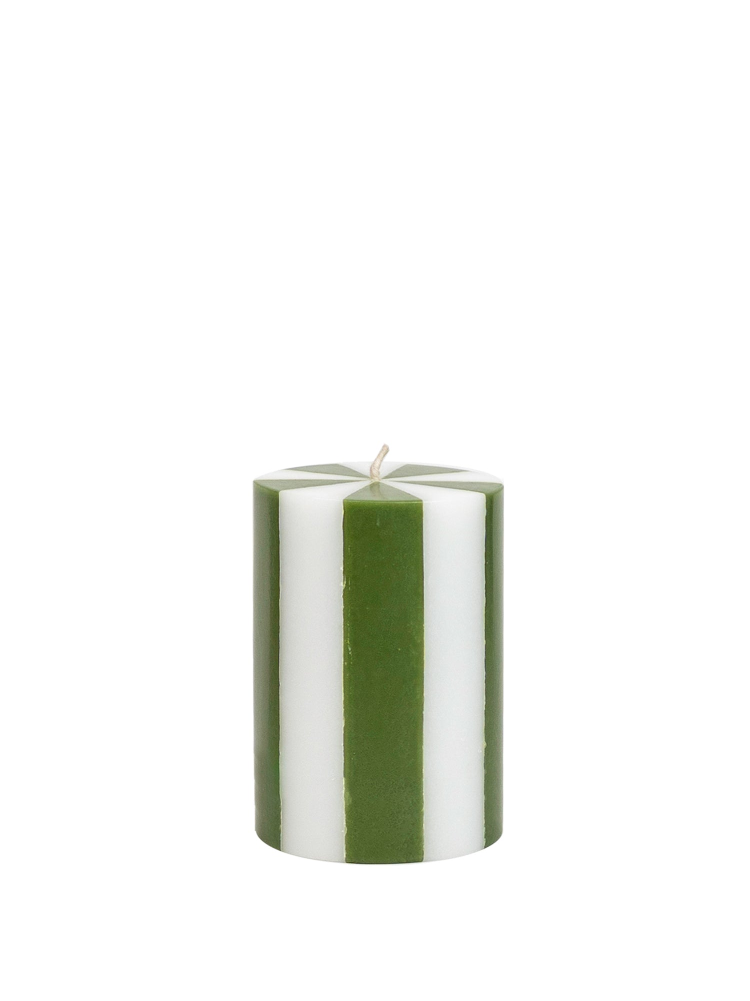 stripe pillar candle in green and white
