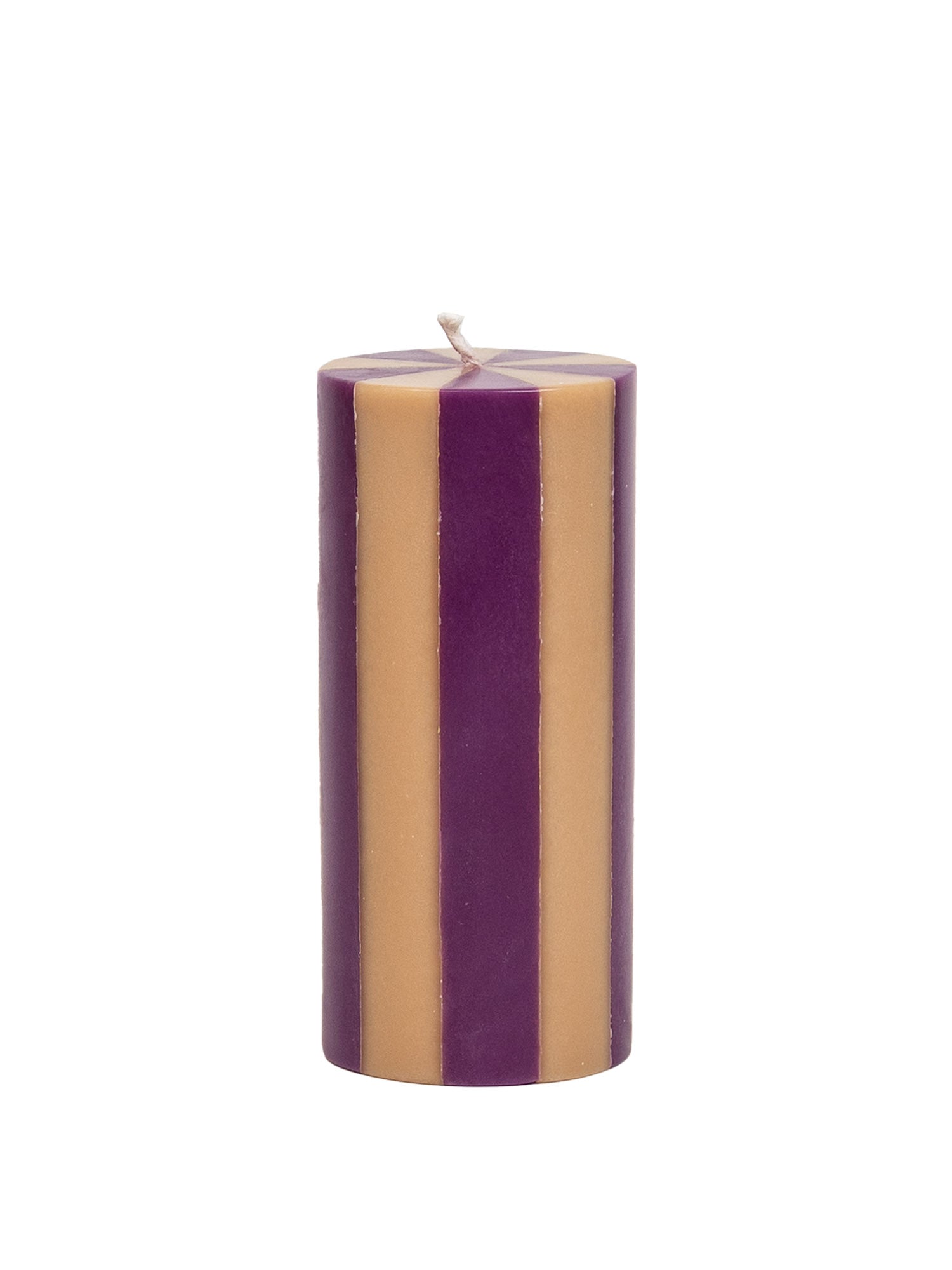 stripe pillar candle in purple and yellow