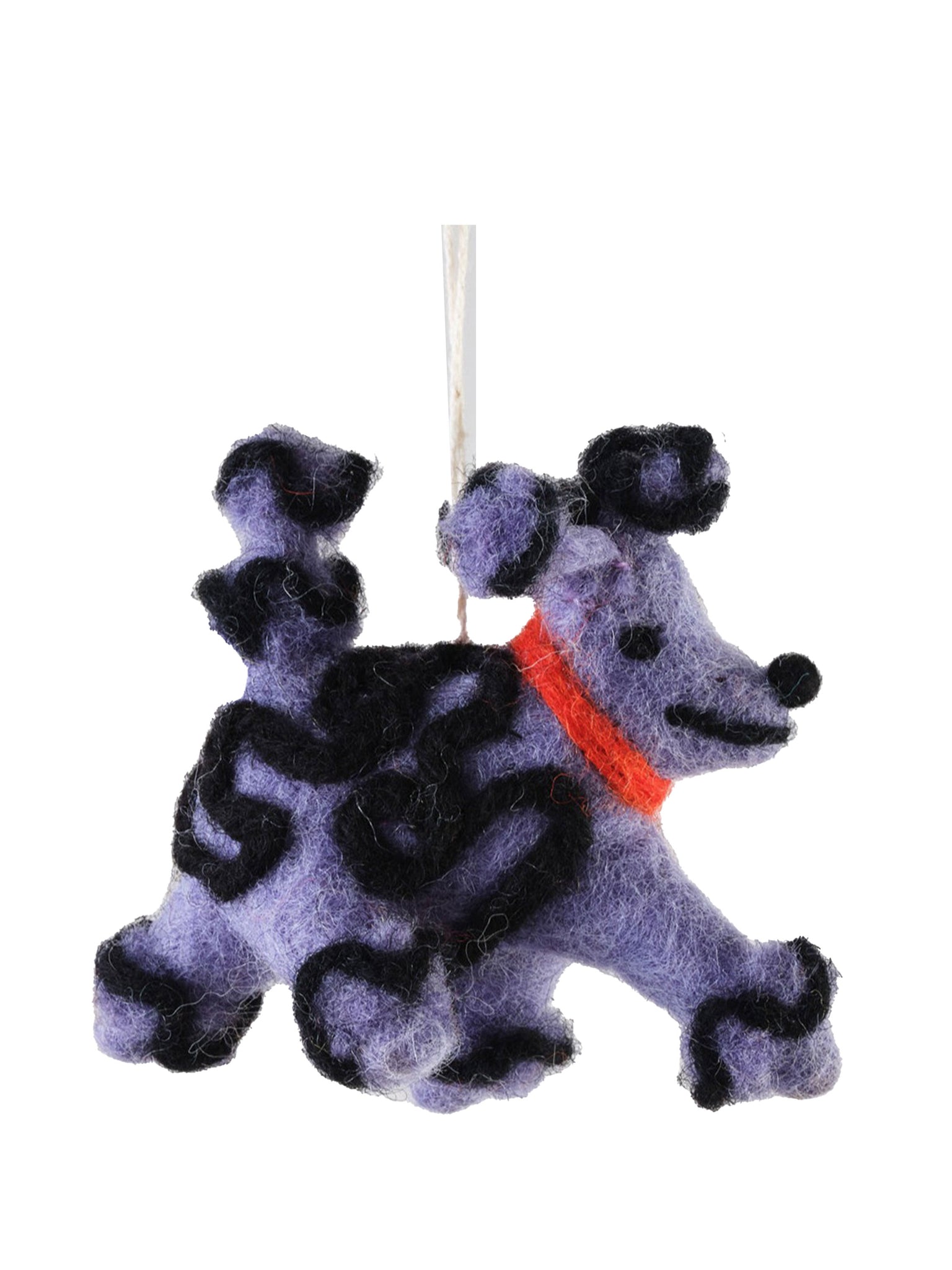 Purple poodle with red collar wool hanging christmas decoration