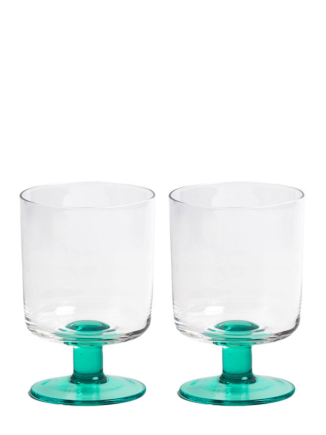 Set of 2 clear and green Eddie wine glasses