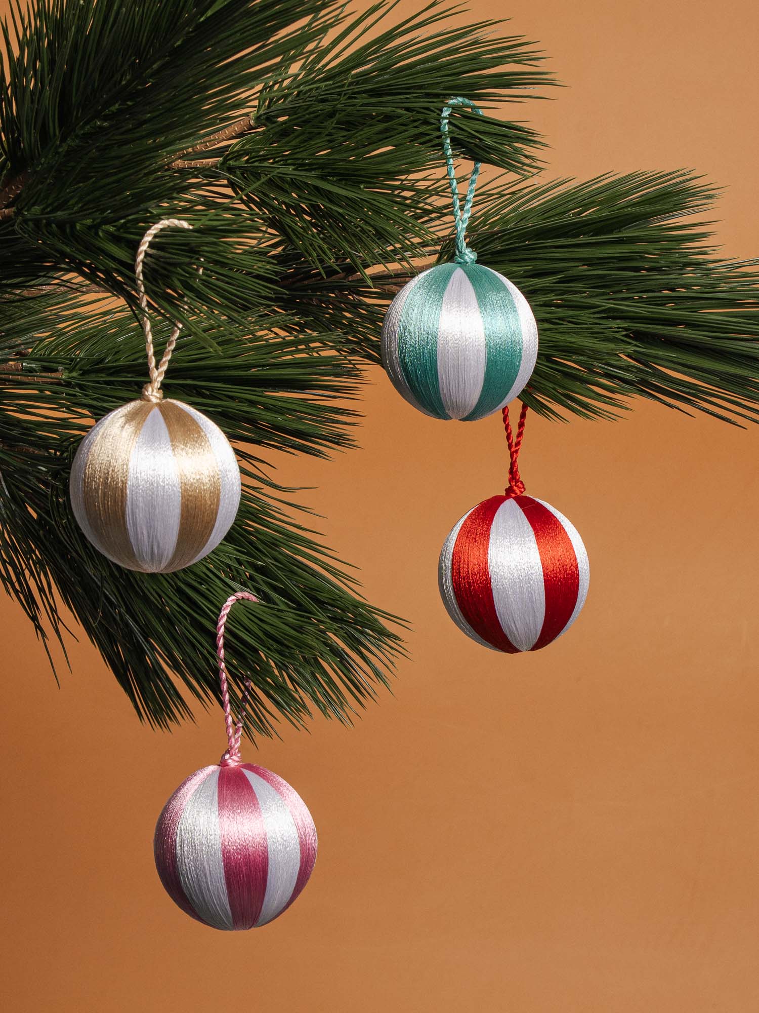 Stripe Baubles M 3" - Teal/white