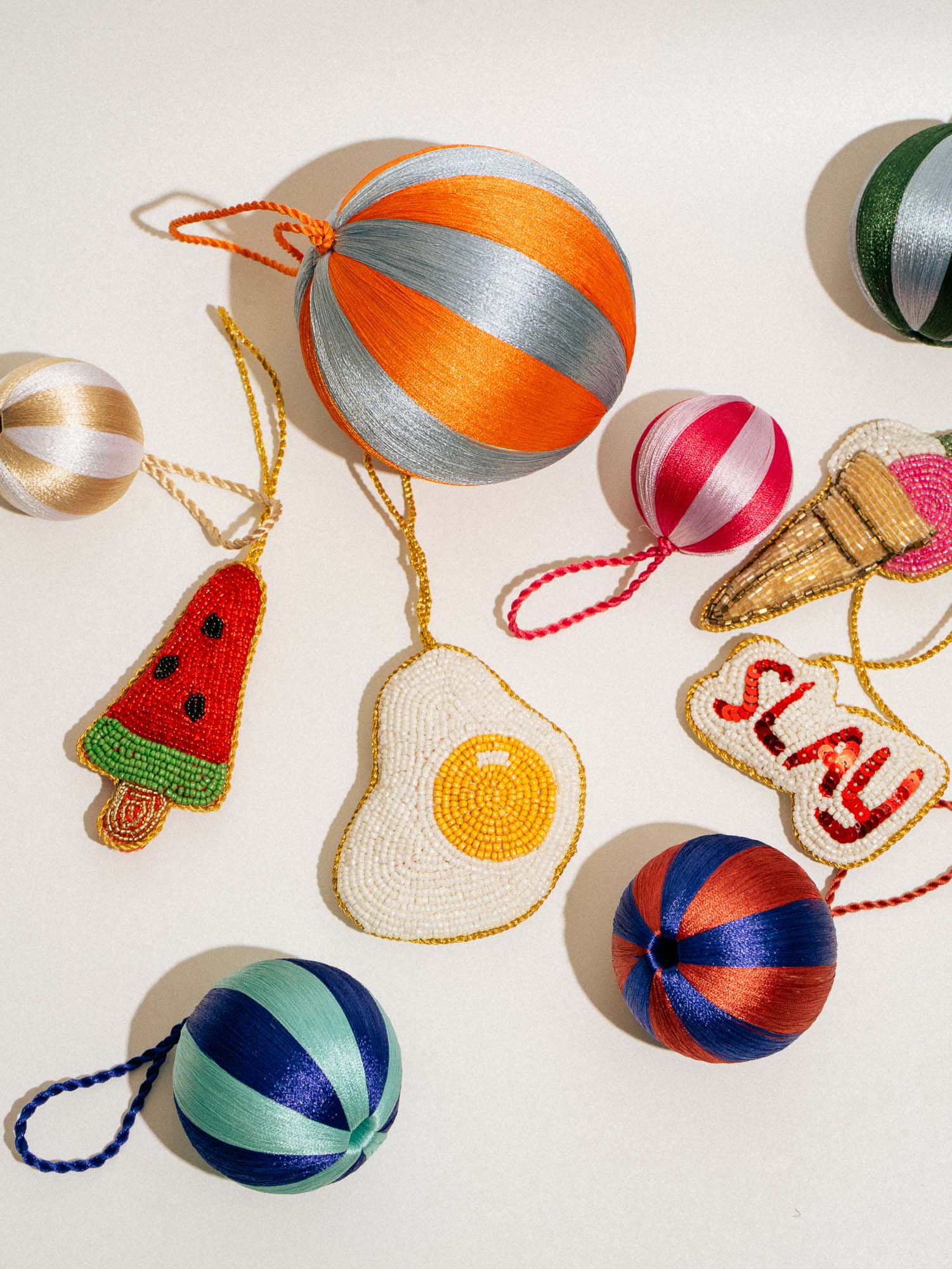 Stripe Baubles L 4" - Orange / Pastel Blue