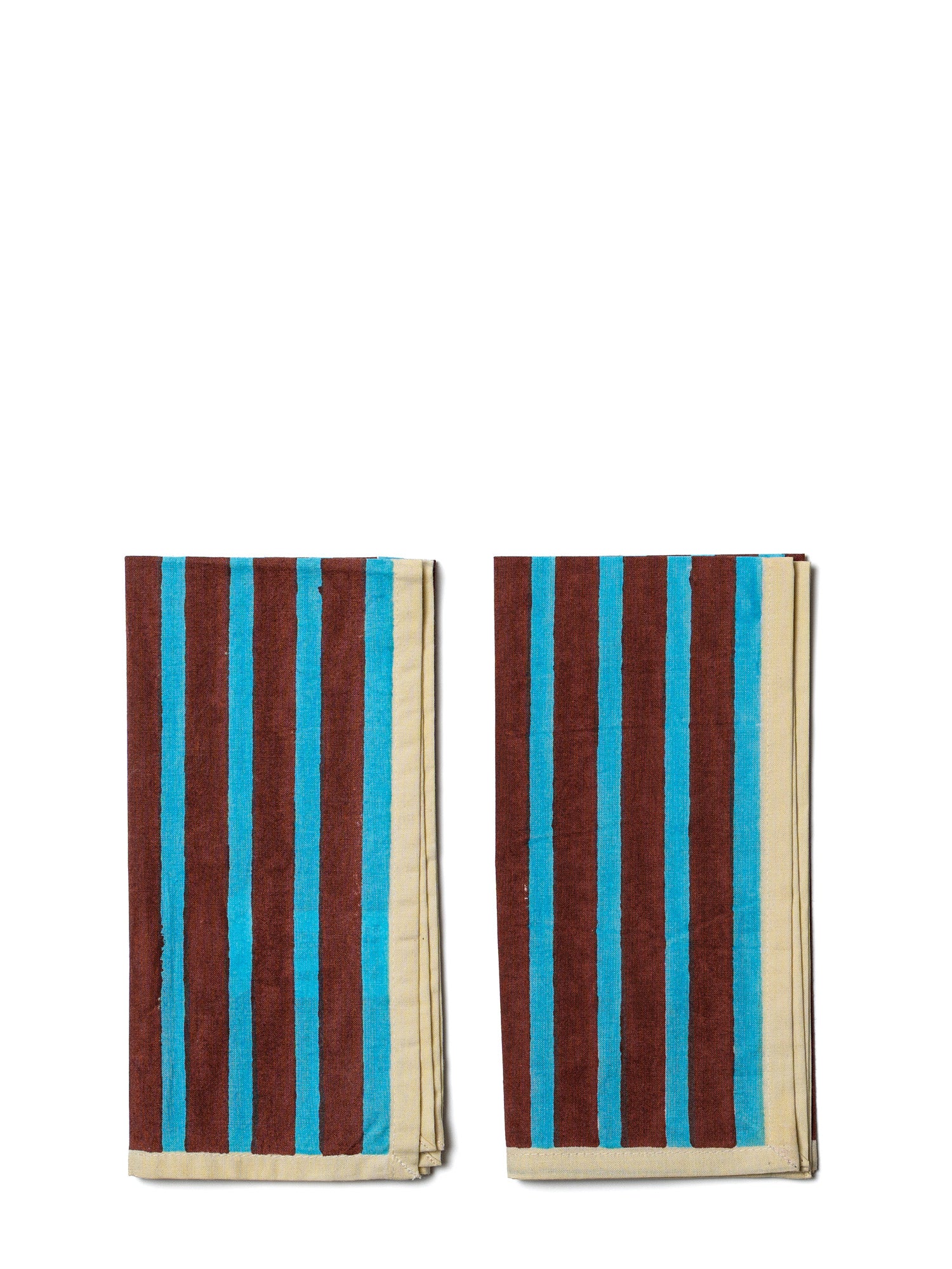 blue brown stripe cotton napkin set