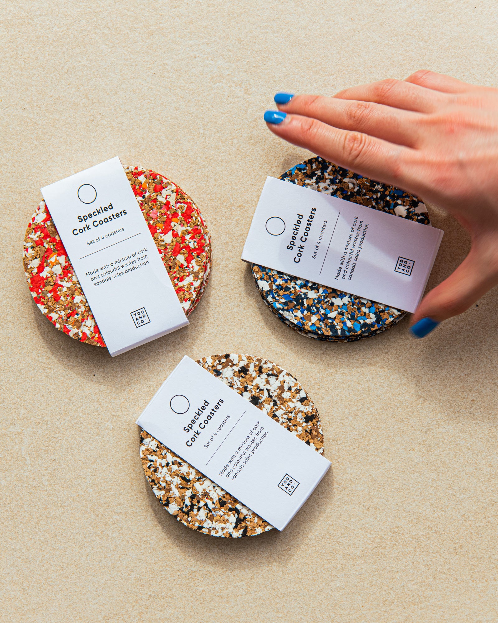 set of 4 red eco recycled rounds cork coasters by Yod&CO