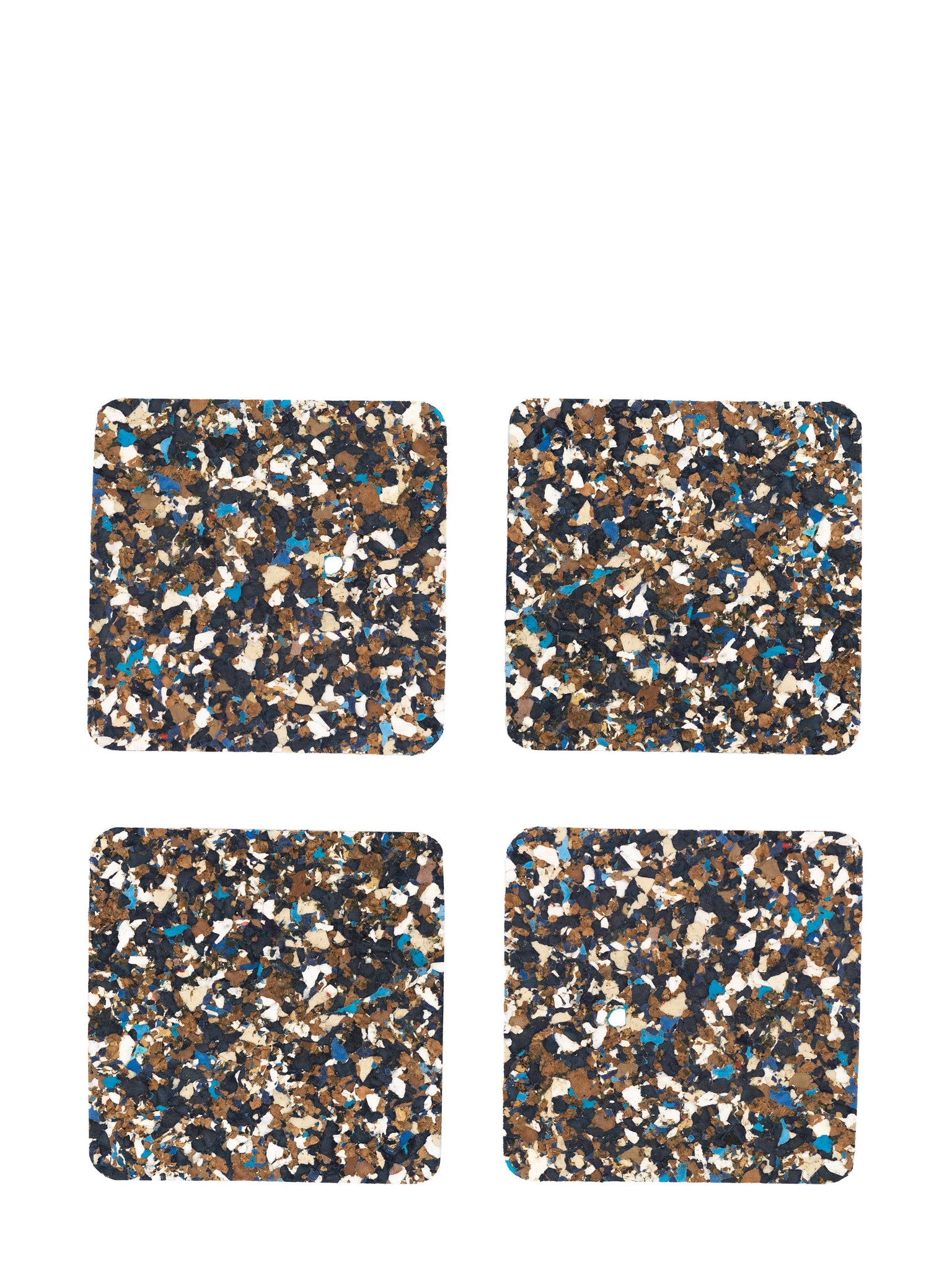 set of 4 blue recycled square cork coasters