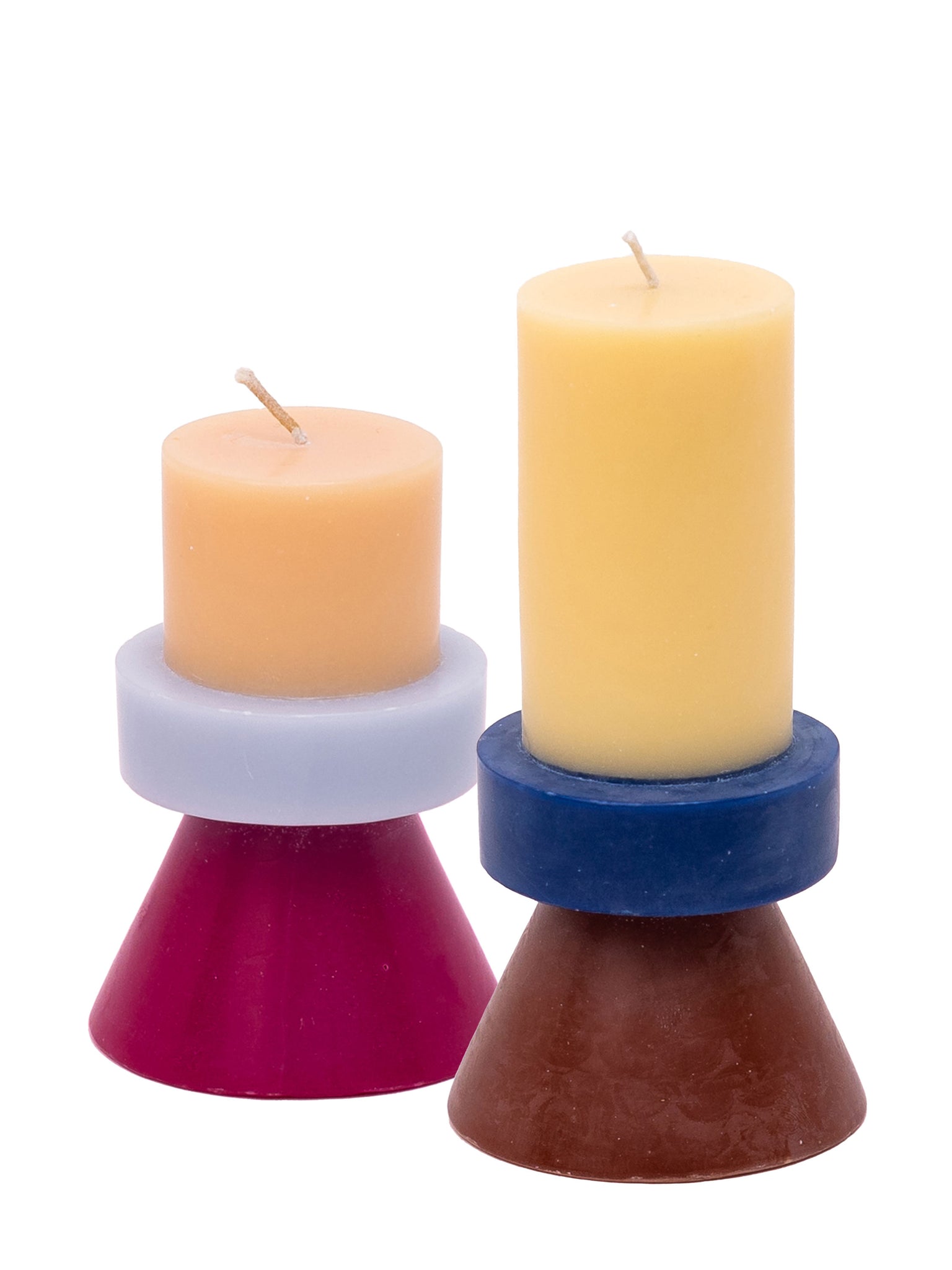 Stack Candles by Yod and Co in yellow brown and lilac and blue
