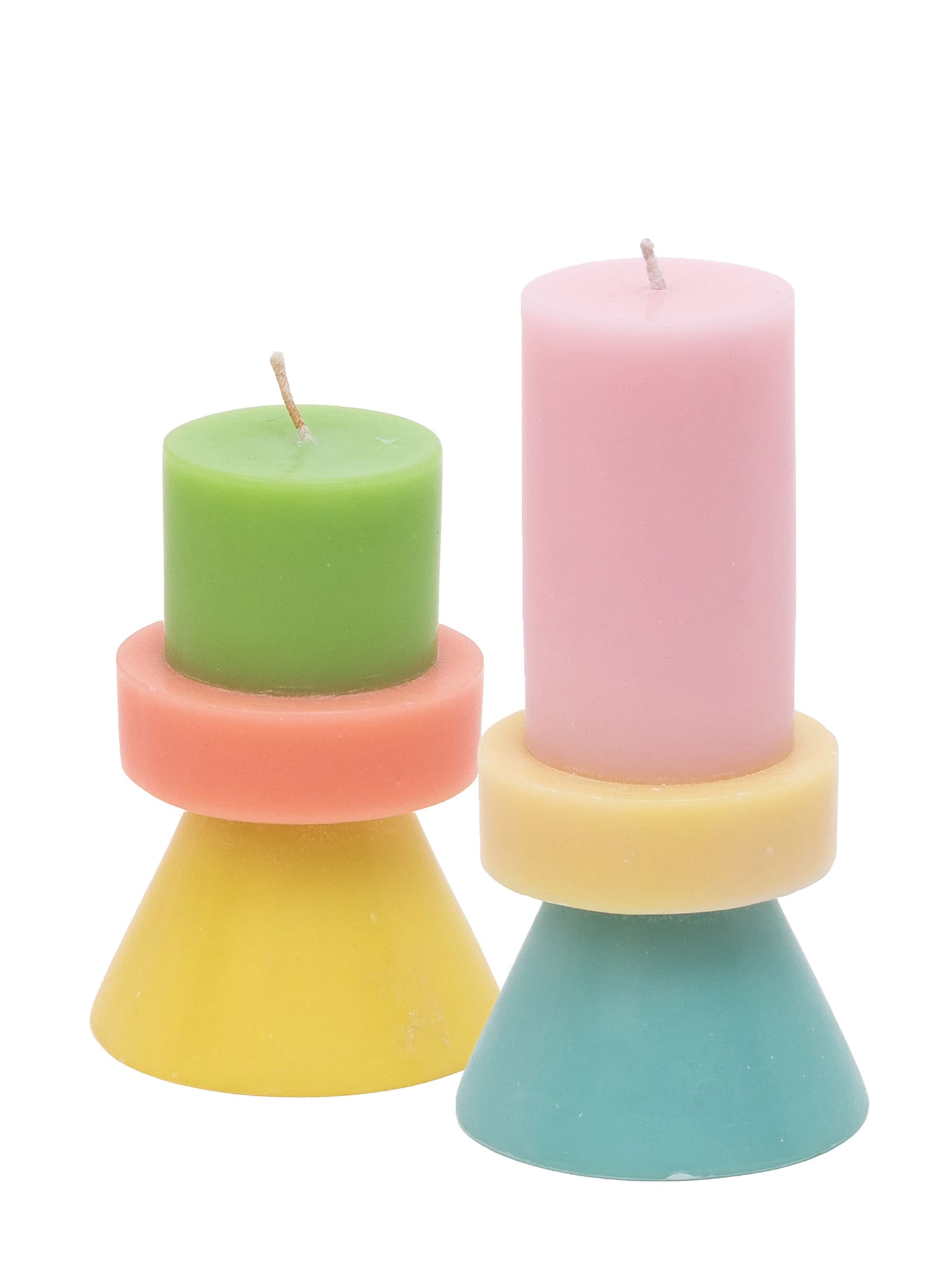 Stack candle by yod and co in pink yellow green