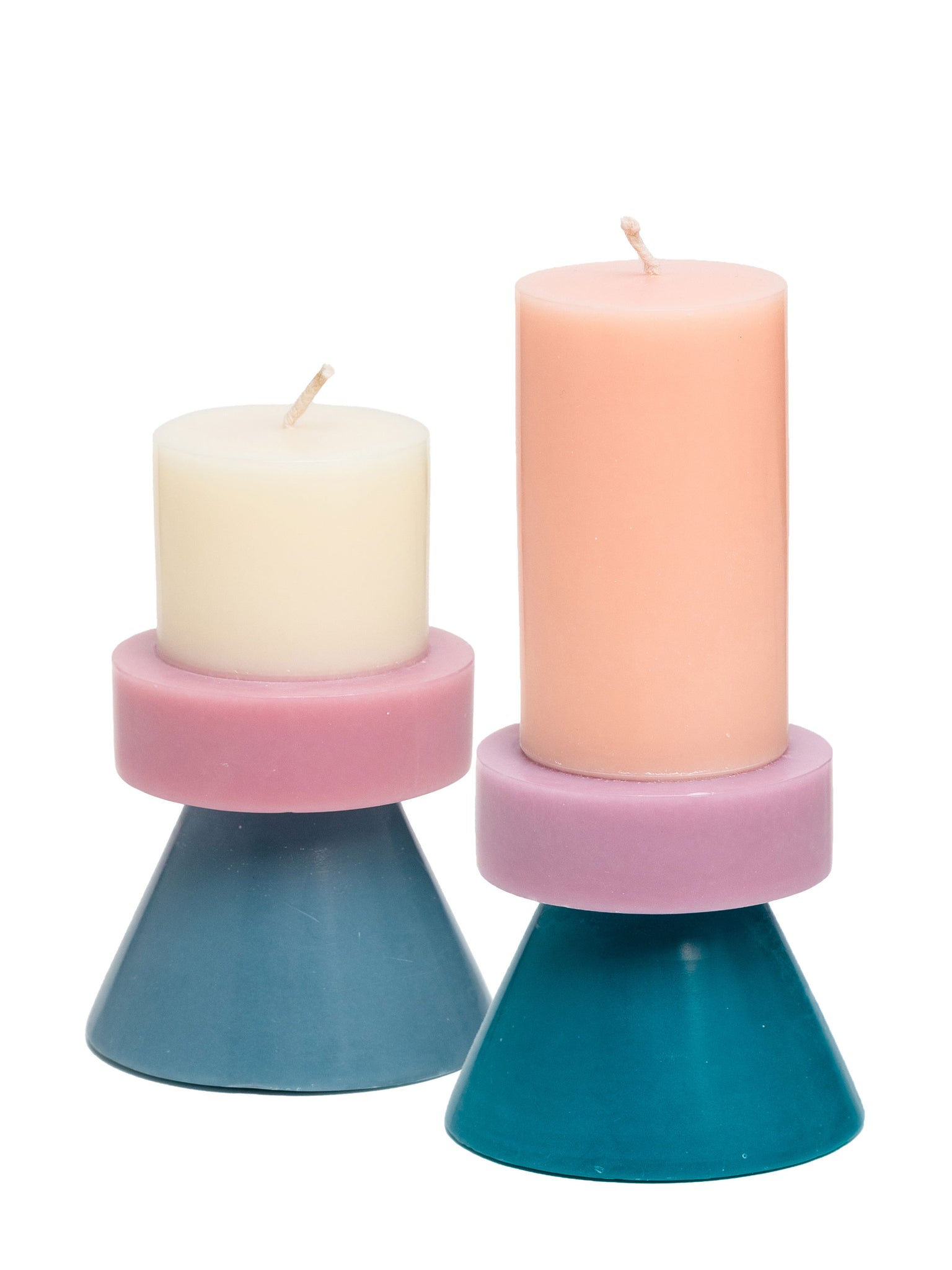 Stack Candles by Yod and Co in pink, blue, purple and white