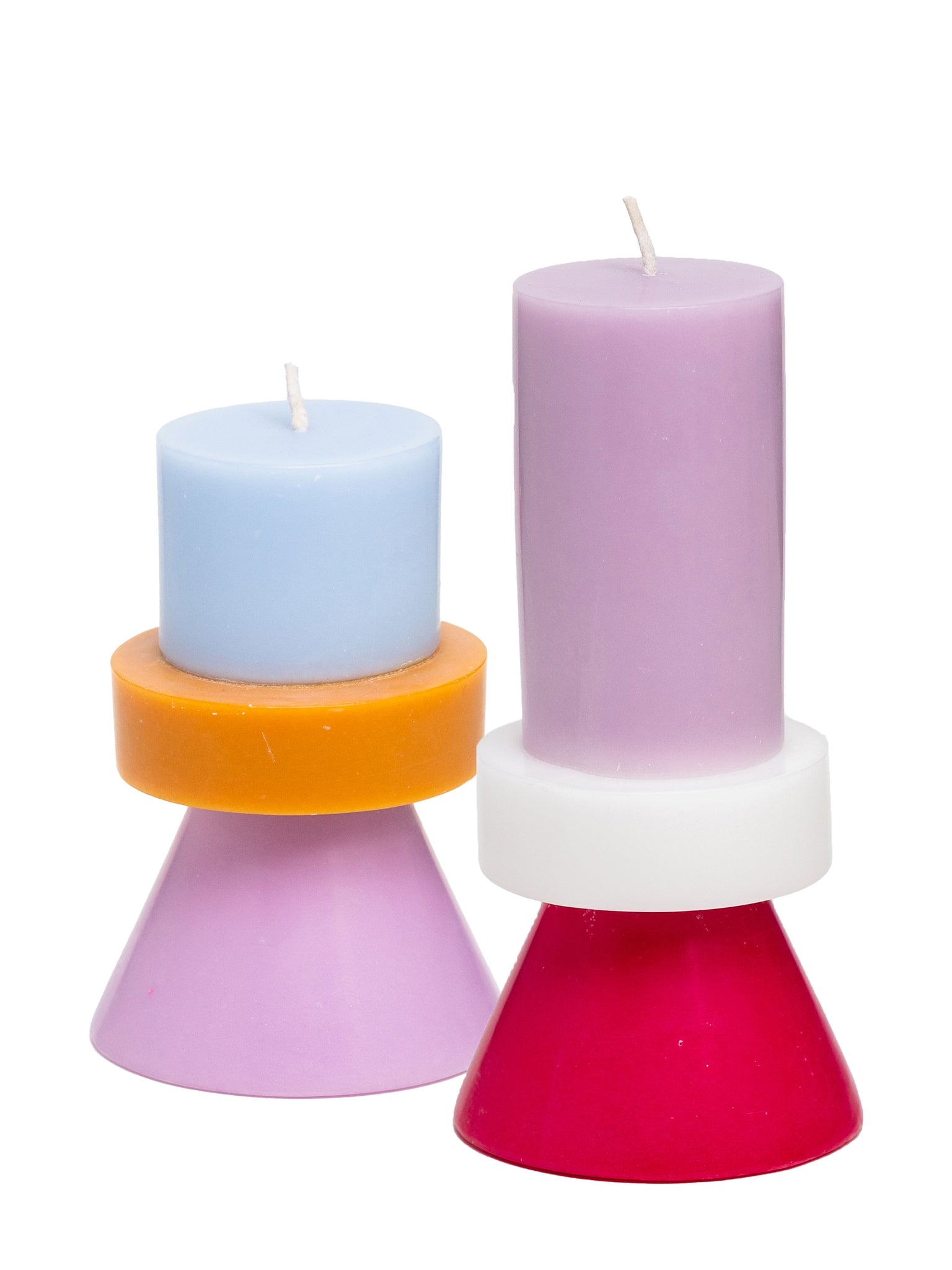Stack Candles by Yod and Co in purple, white, red, blue and orange