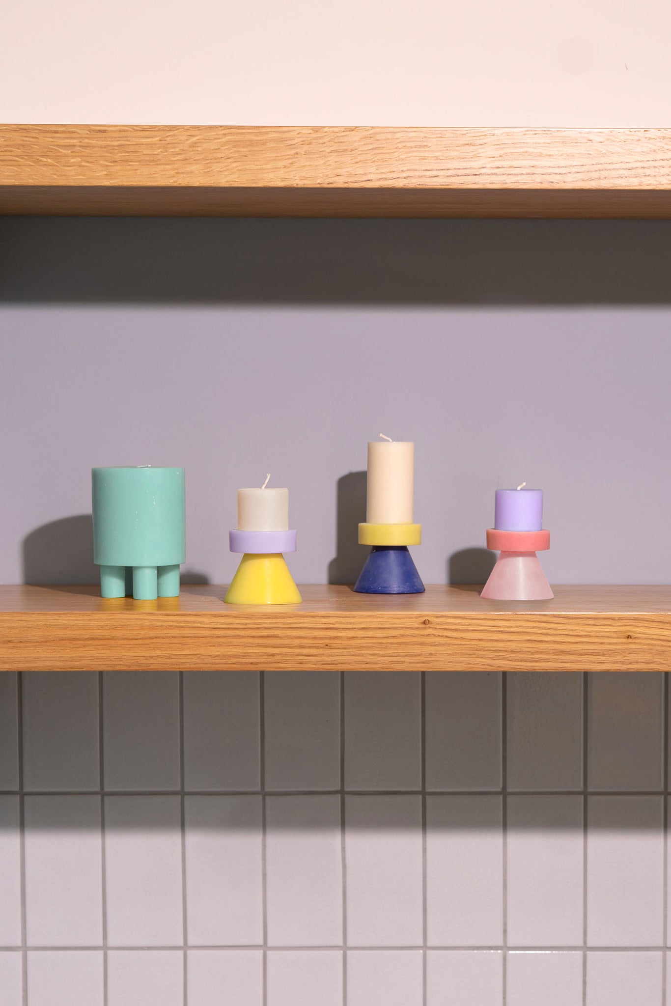 Stack Candle mini by Yod and co in white, purple and yellow