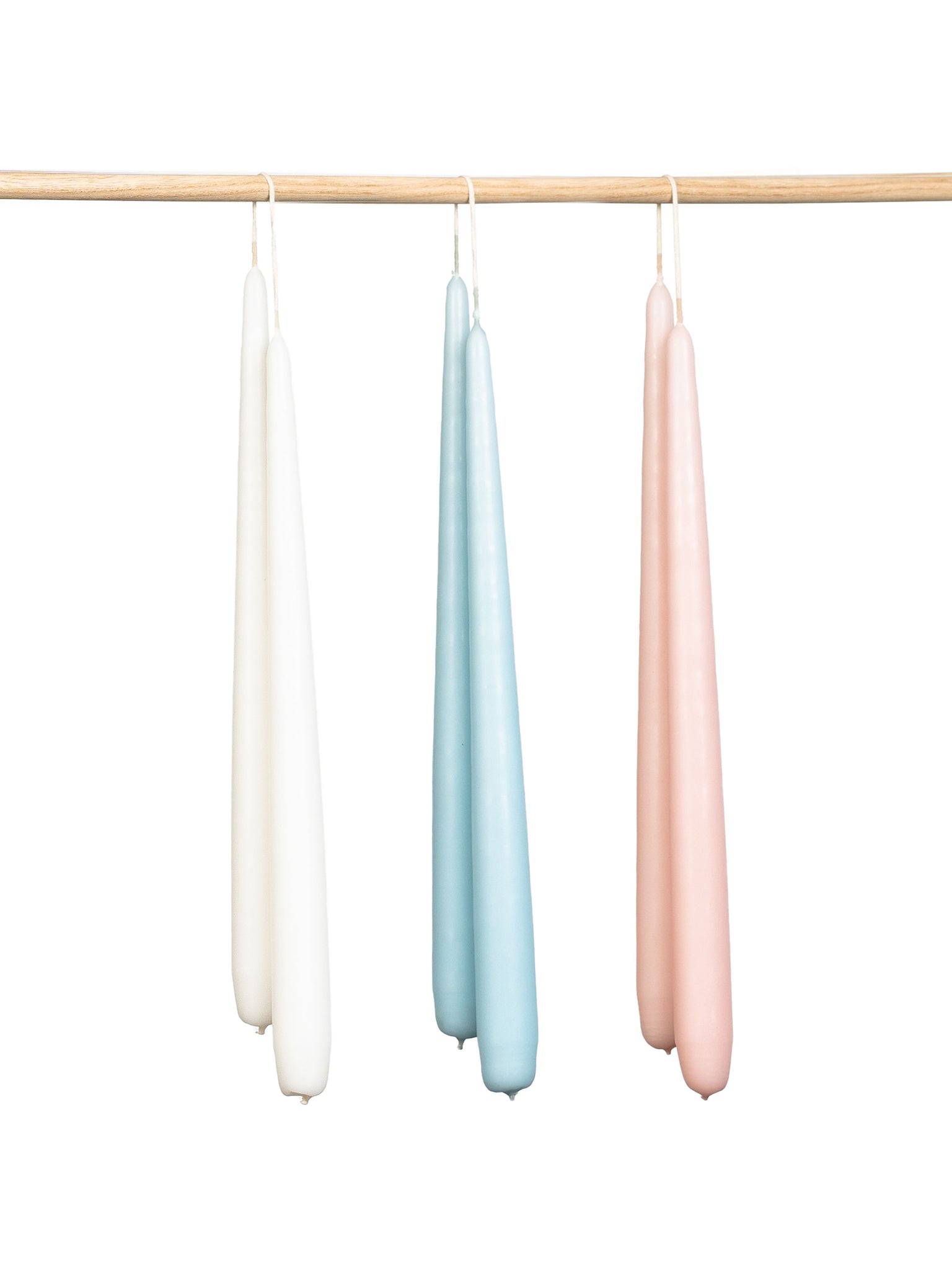 Hand dipped 28cm tapered dinner candle set in pink, white and blue