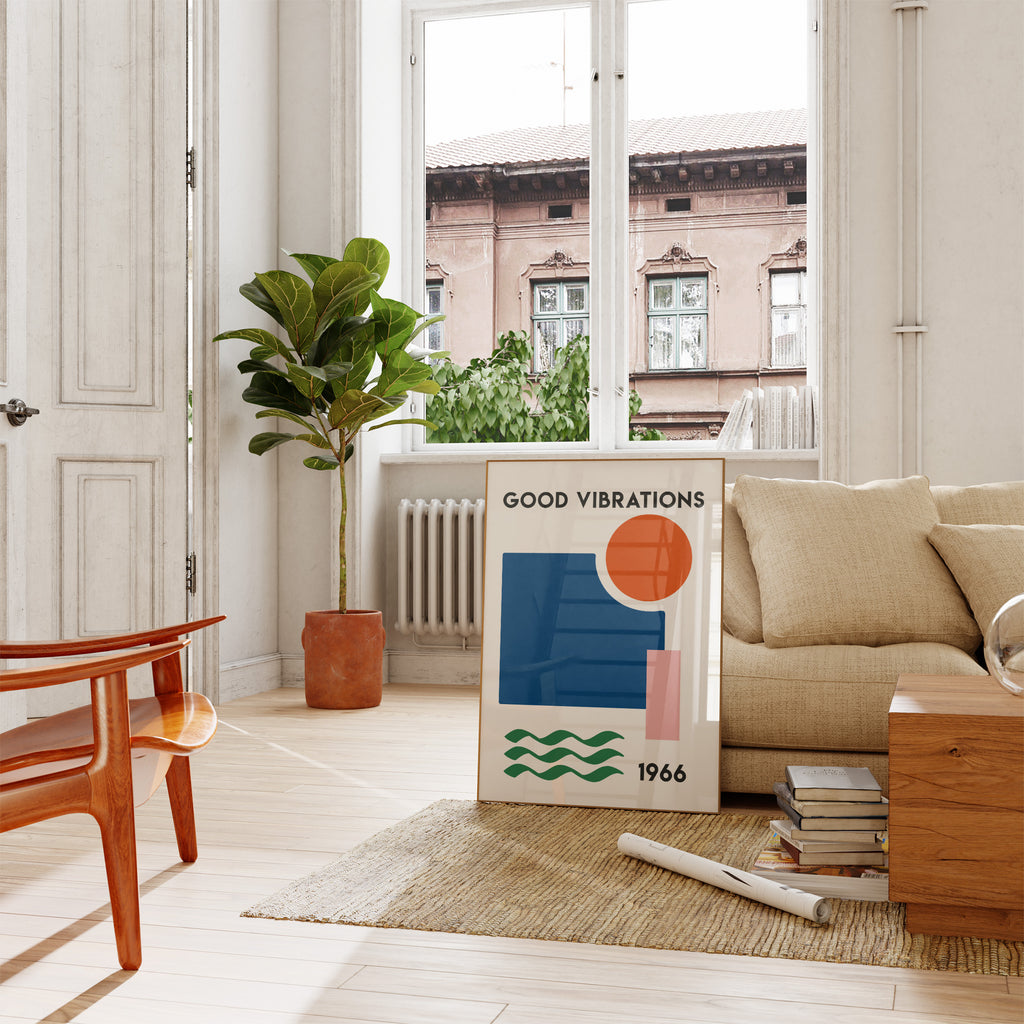 retro graphic print good vibrations by fanclub