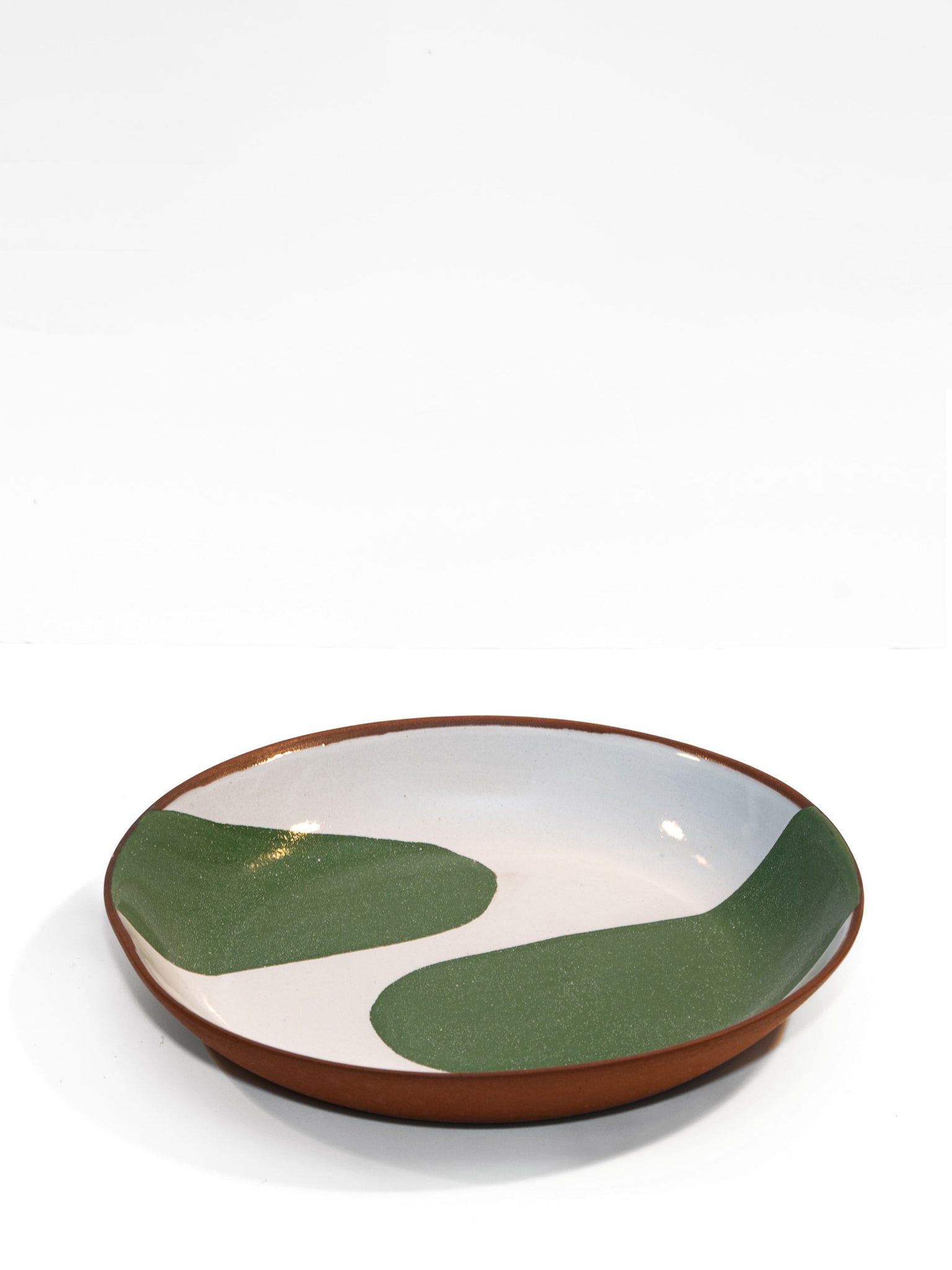 Silvia K terracotta ceramic pasta bowl with 2 green decoration
