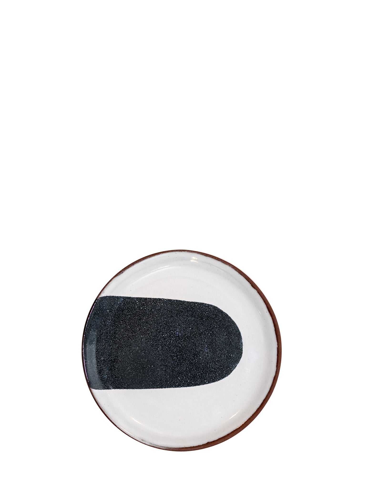 Silvia K handmade terracotta small plate with white and black decor
