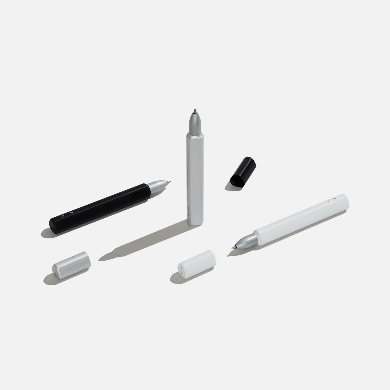 Before breakfast annodised beadblast aluminium premium rollerball pen in silver and in white and black