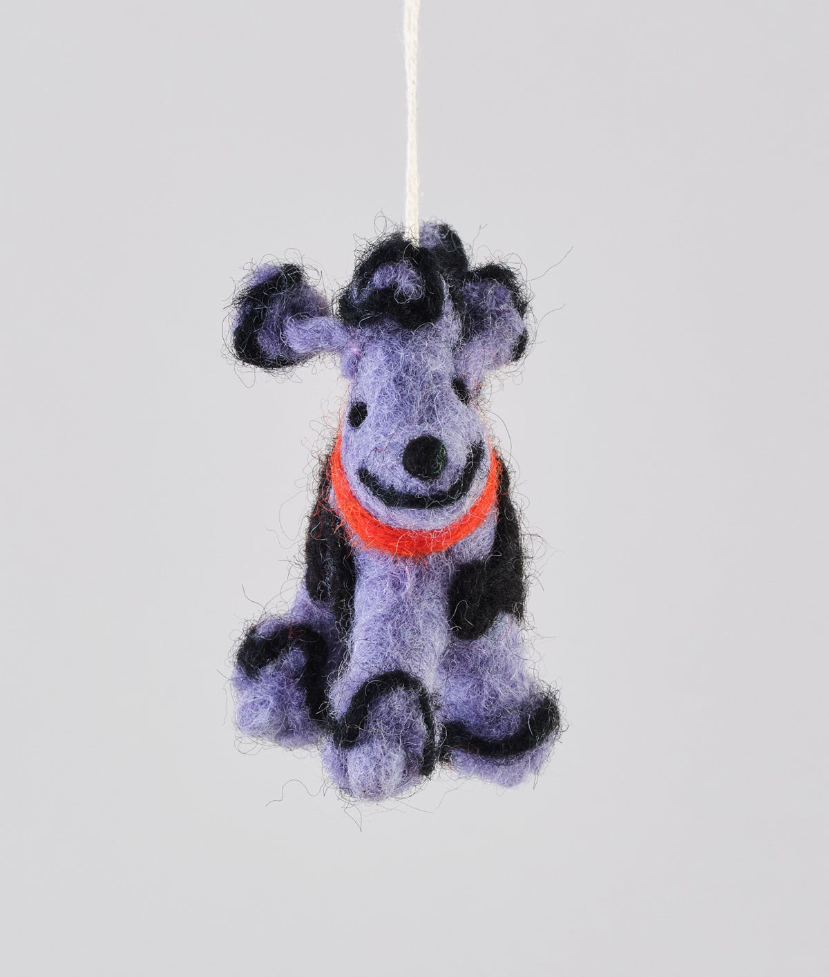 Purple poodle with red collar wool hanging christmas decoration