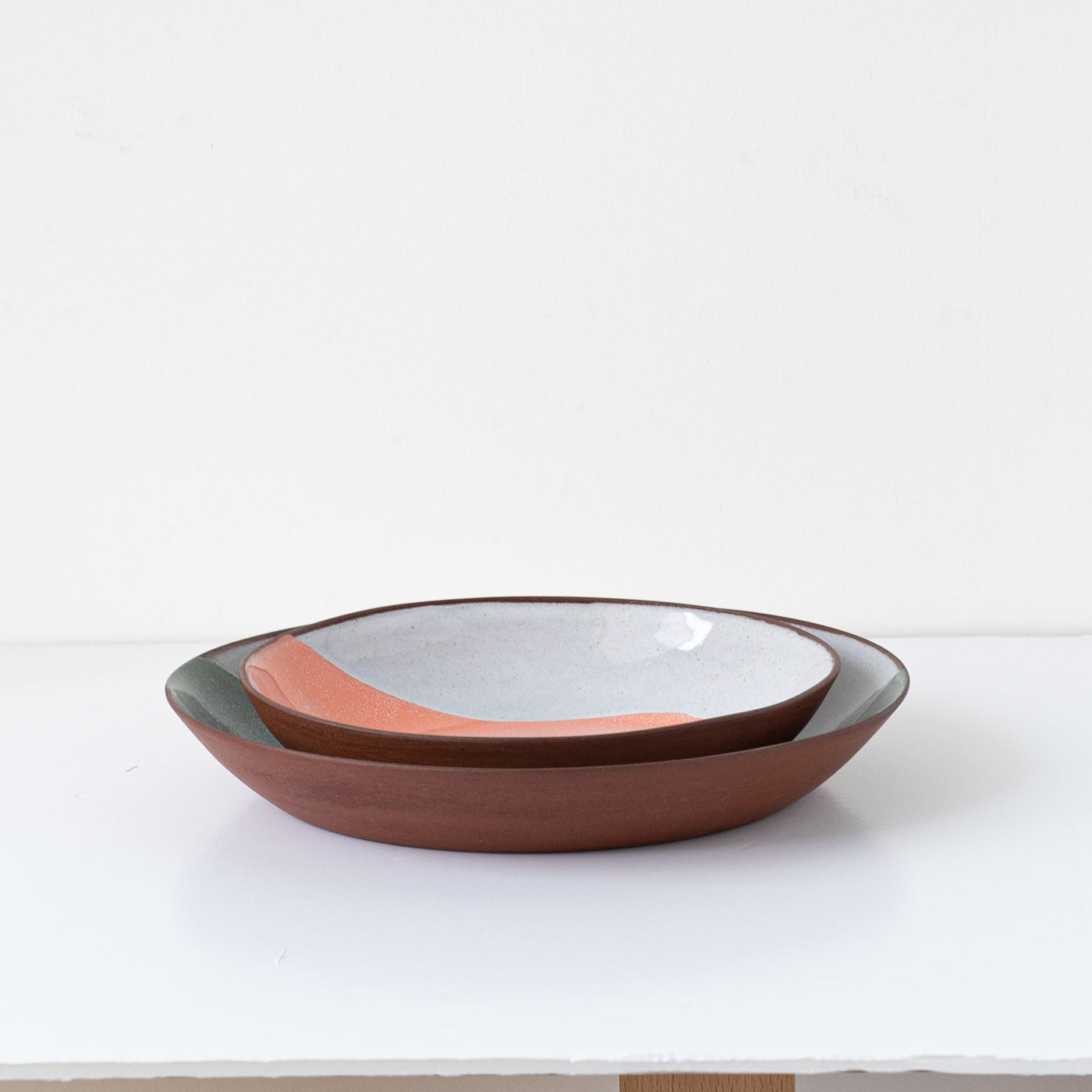 Silvia K terracotta ceramic pasta bowl with 2 black decoration