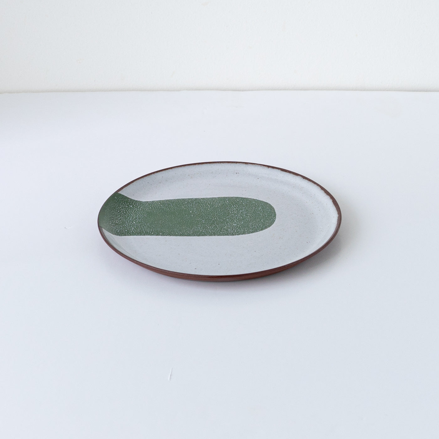 Silvia K handmade terracotta small plate with white and green decor