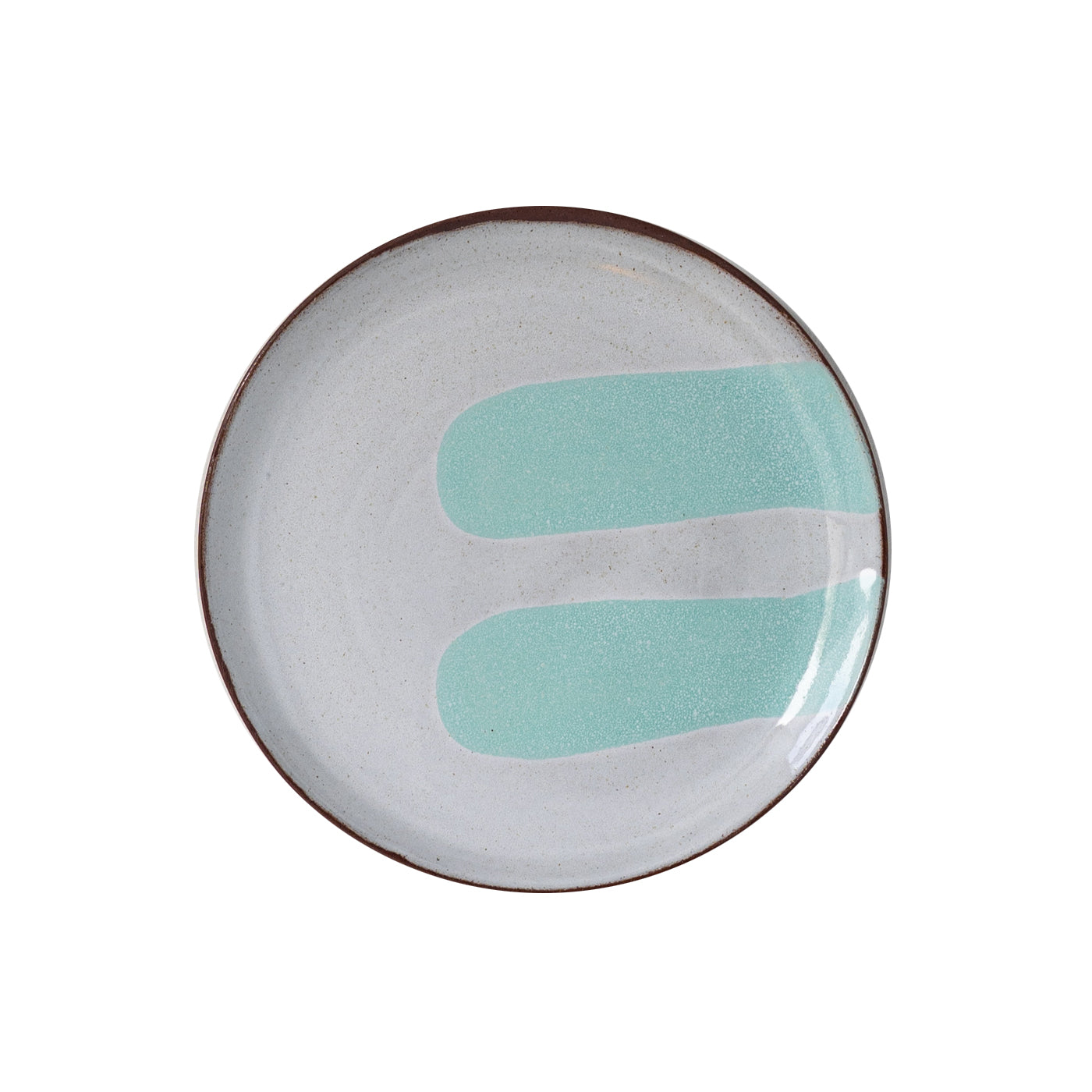 Silvia K hand made terracotta plate with white and 2 turquoise decor