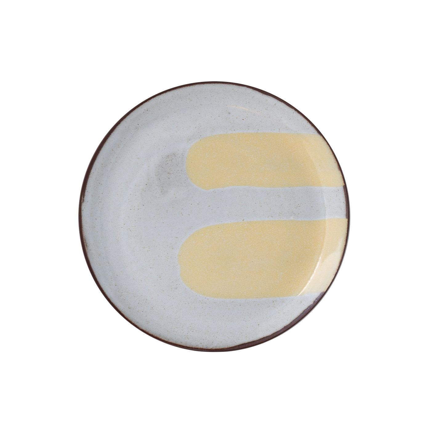 Silvia K hand made terracotta plate with white and 2 pale yellow decor