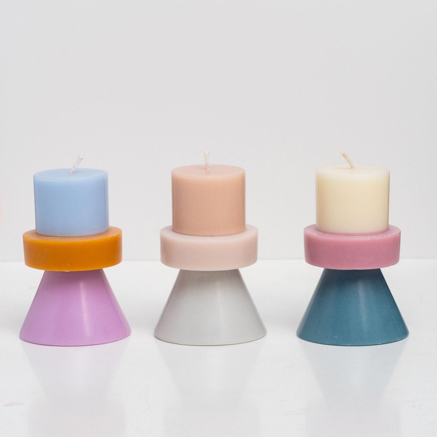 Stack Candle mini by Yod and co in white, purple and blue