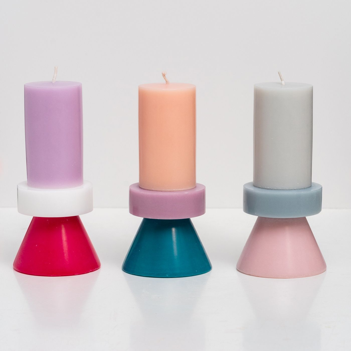 Stack Candle Tall, shaped candles by Yod and co in pink, purple, blue