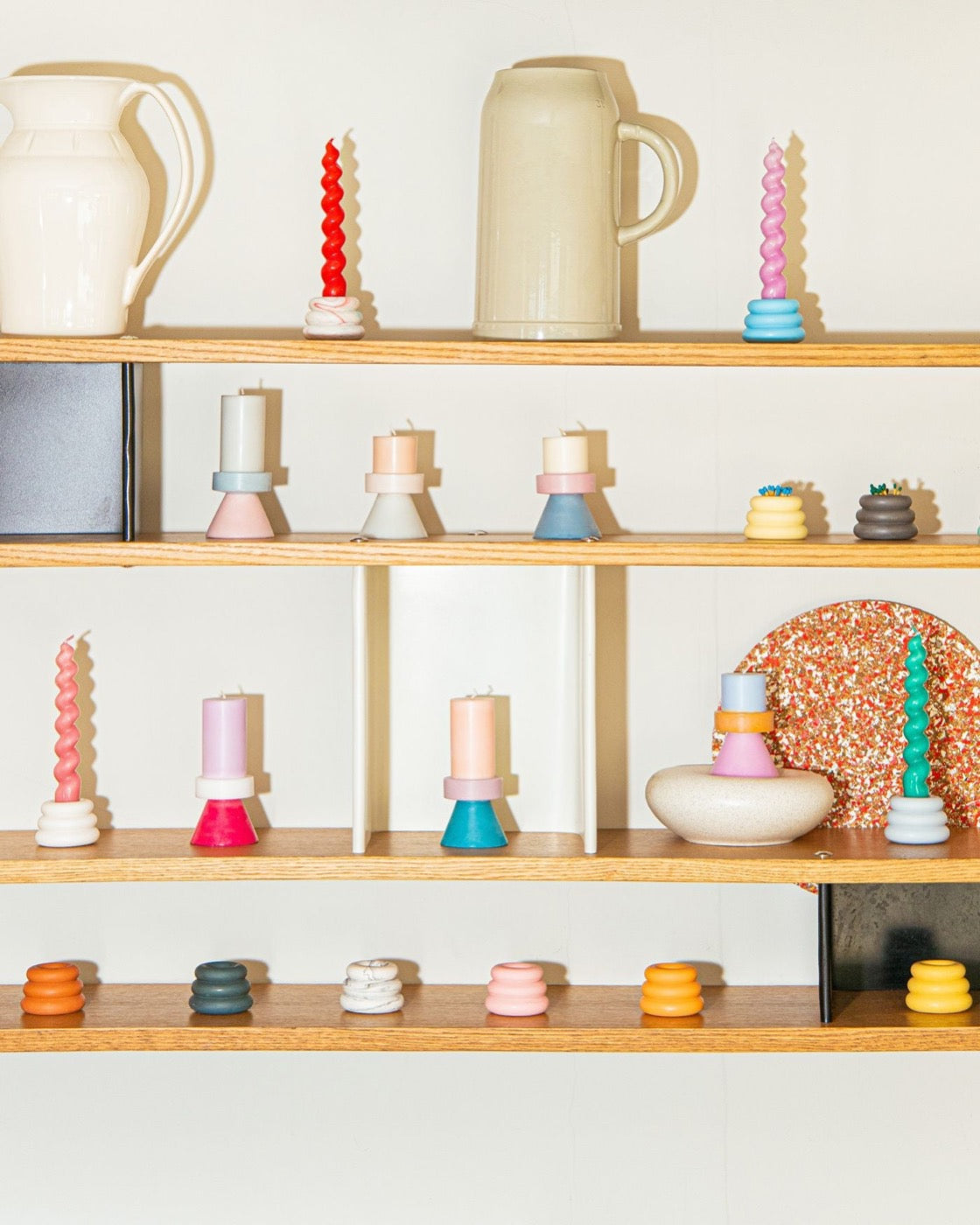Stack Candles by Yod and Co in pink, cream, grey and blue