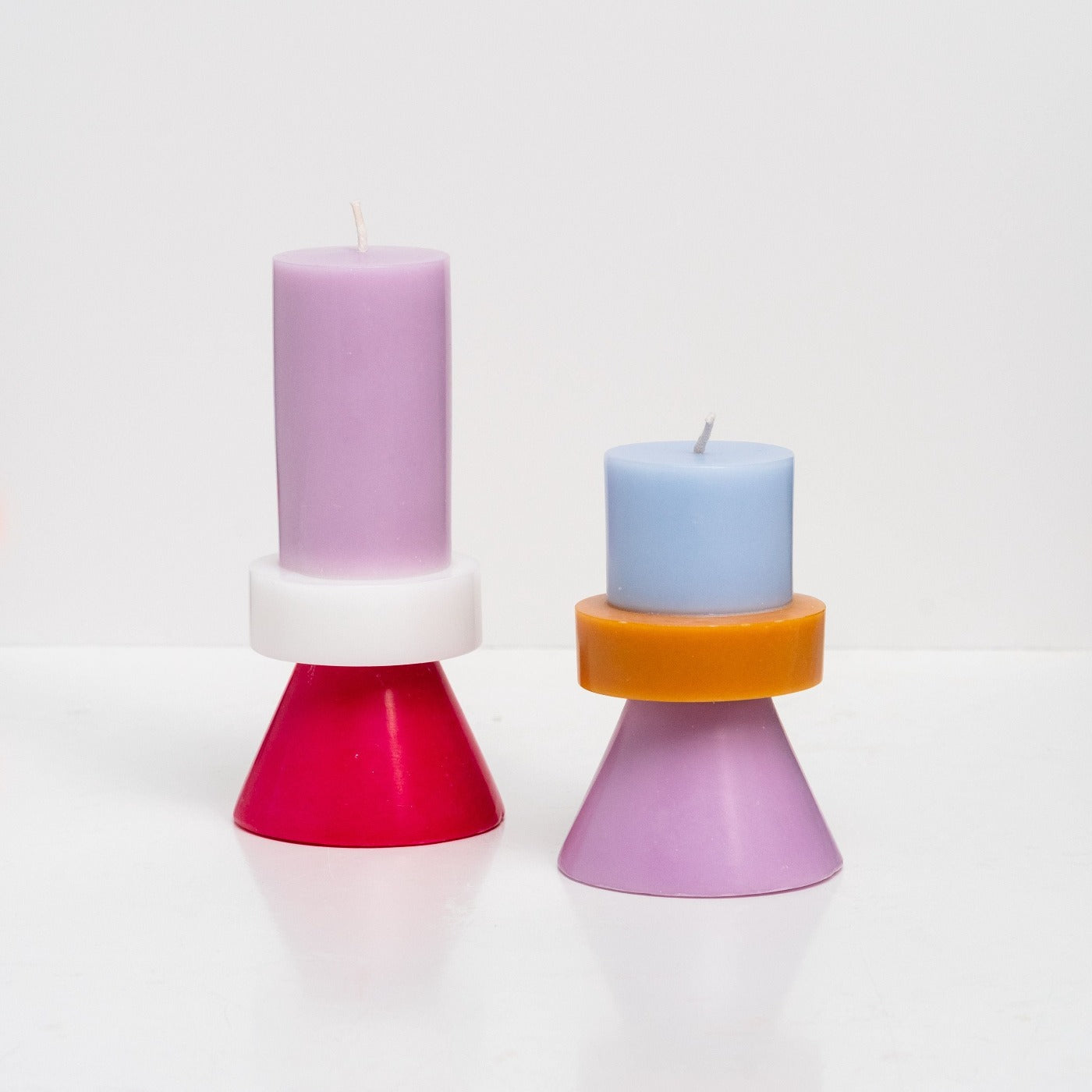 Stack Candles by Yod and Co in purple, white, red, blue and orange