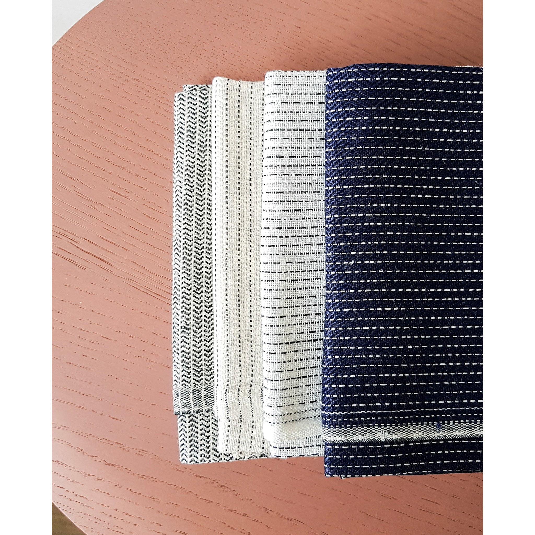 Zigzag Square Linen Towel - Indigo