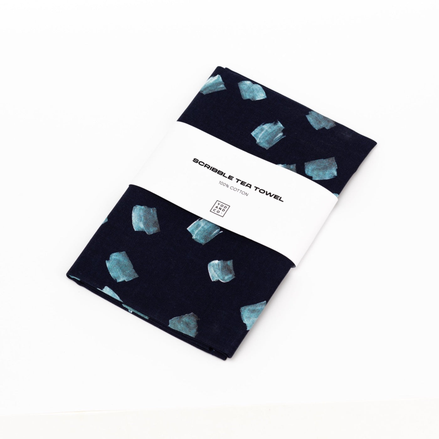 Blue scribble tea towel by yod and co