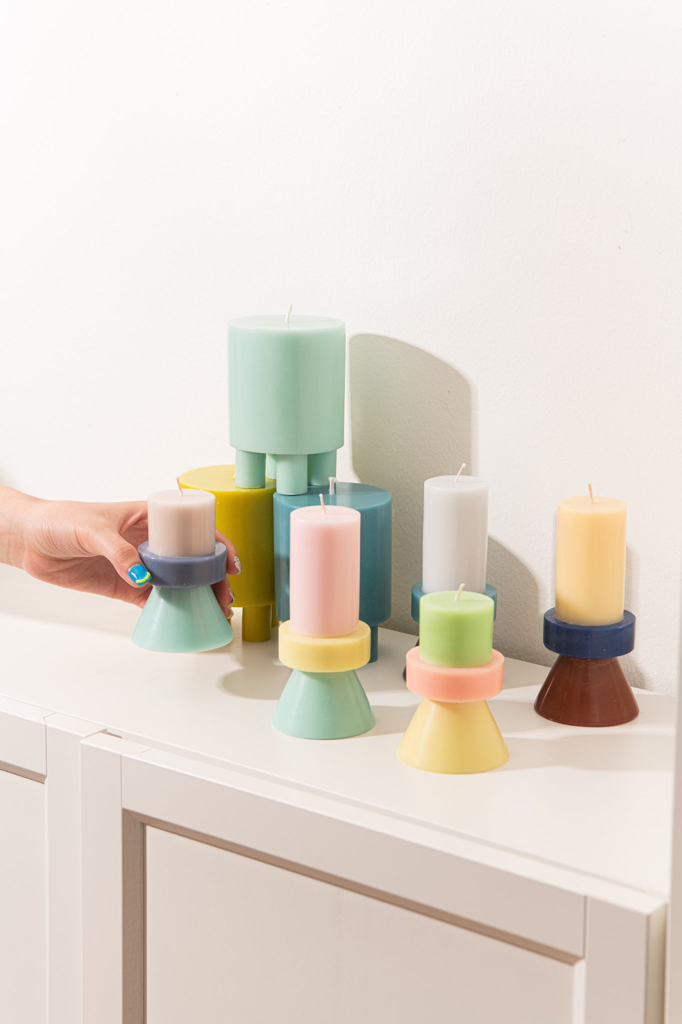 Stack candle by yod and co in pink yellow green