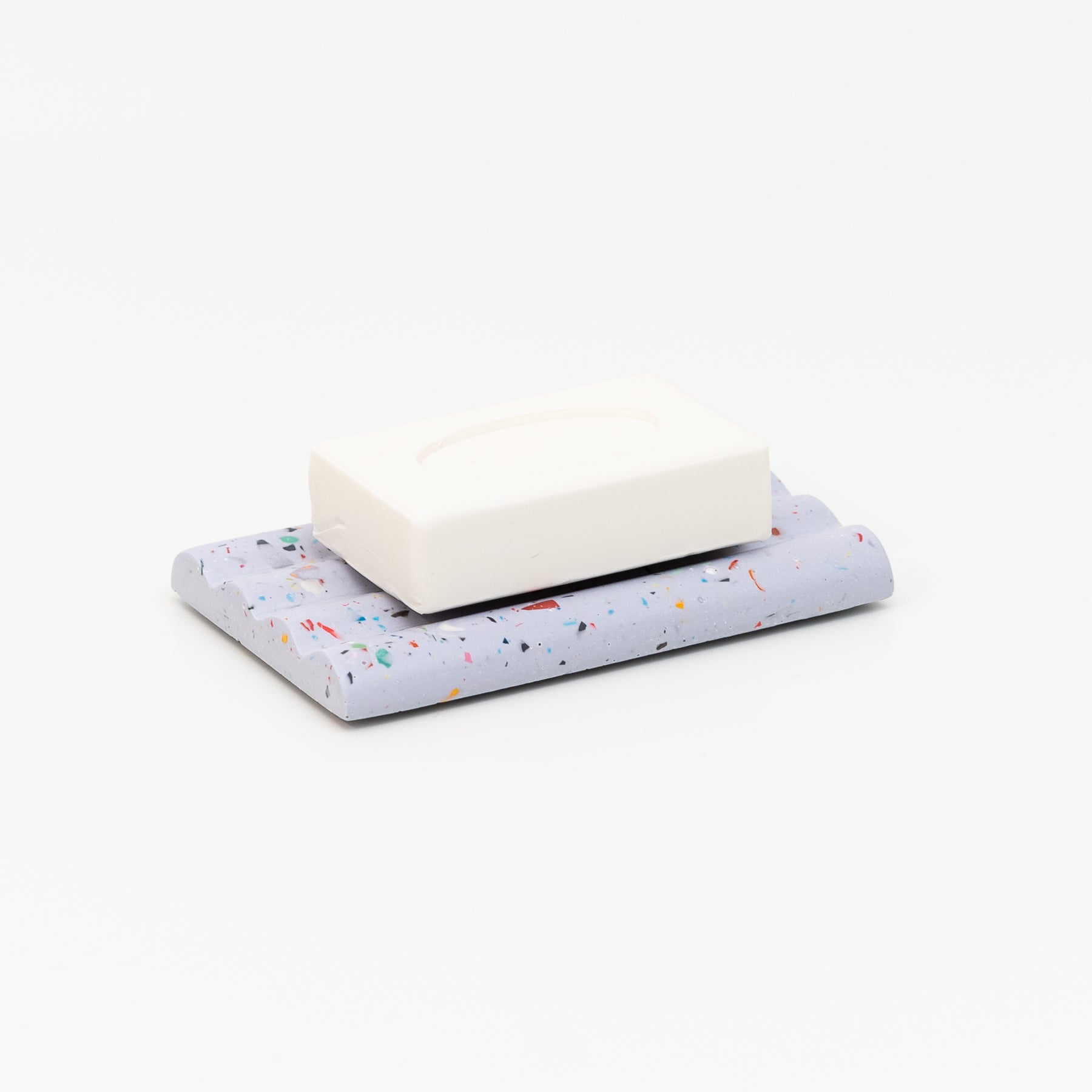 Handmade terrazzo jesmonite soap dish in lilac