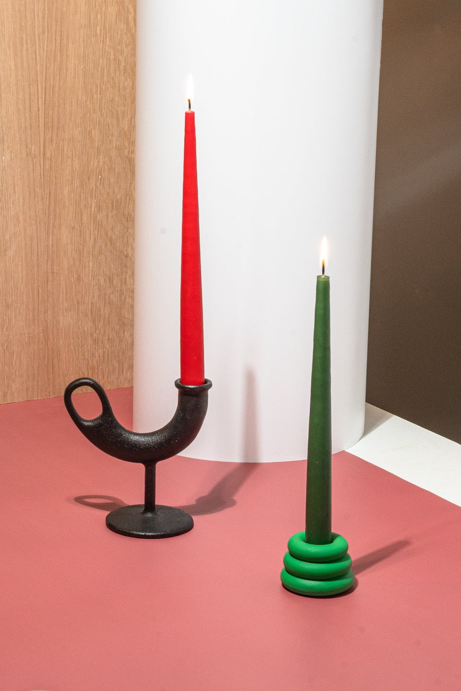Hand dipped 28cm tapered dinner candle set in red and green