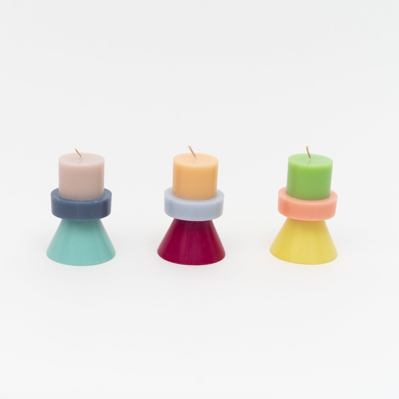 Stack Candle mini by Yod and co in green, pink and yellow