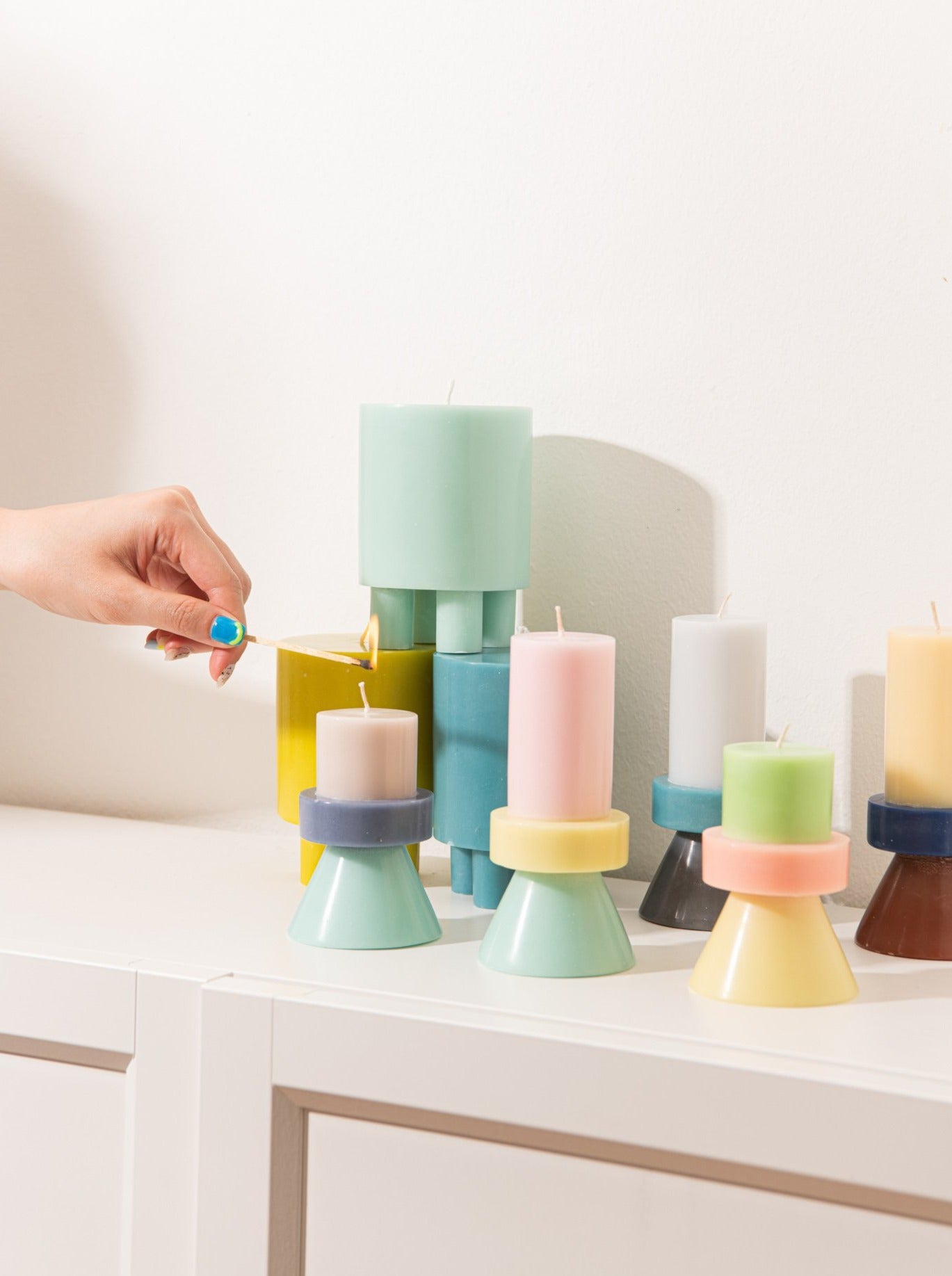 Stack Candle mini by Yod and co In peach, lilac and cherry