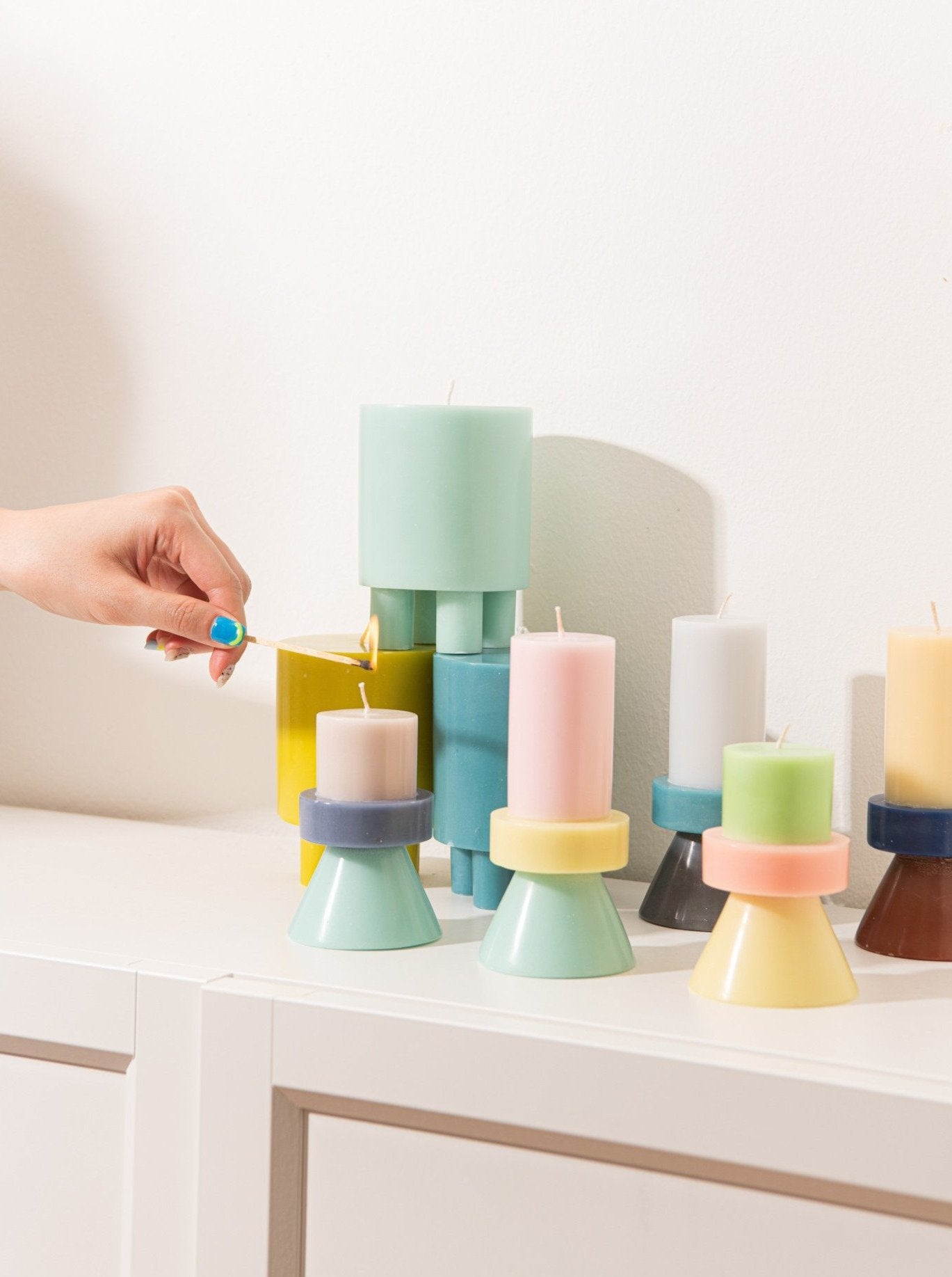 Stack Candle mini by Yod and co in green, pink and yellow